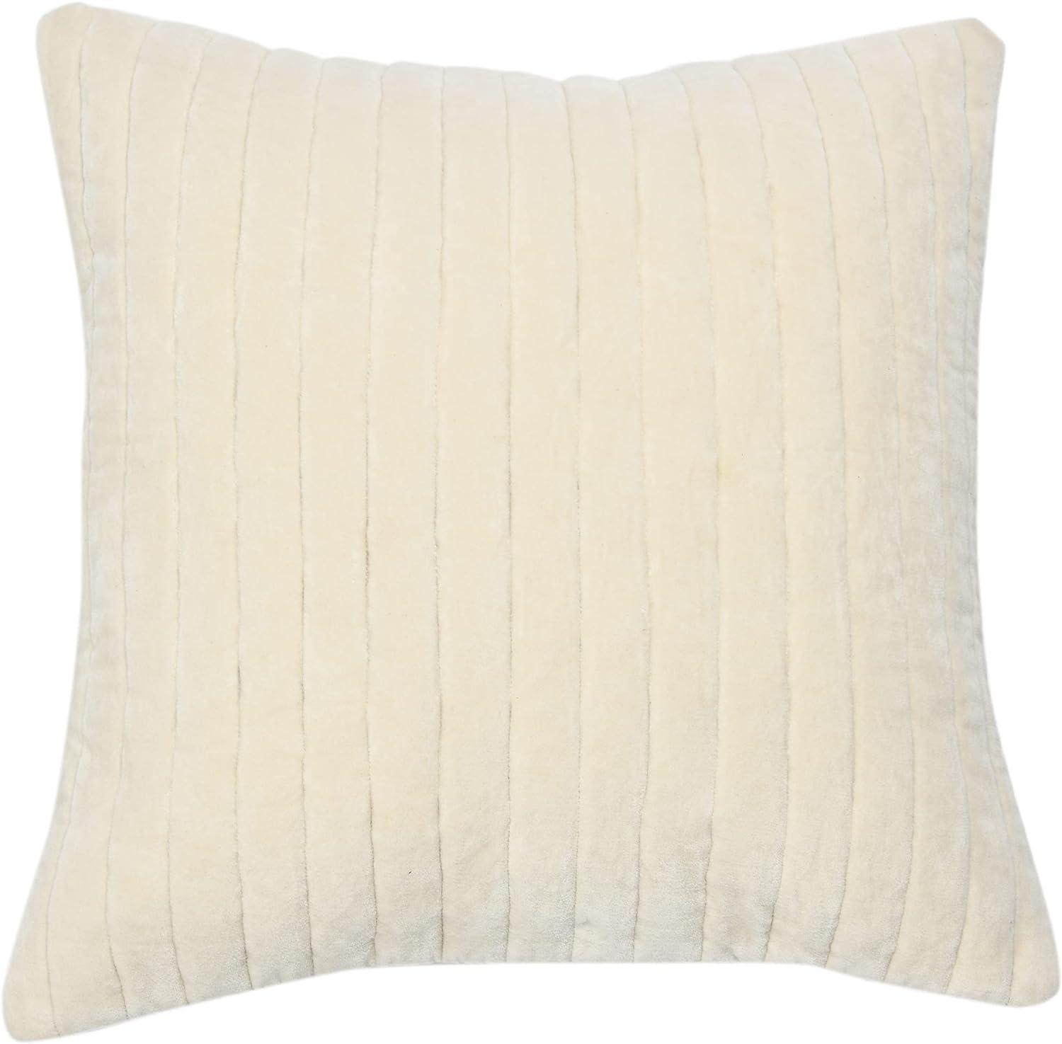 Cream Quilted Velvet 20" Square Pillow Cover with Channel Stitch