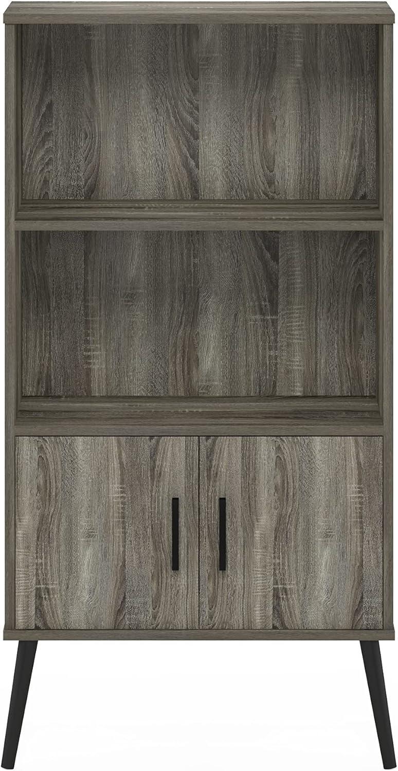 Furinno Claude Mid Century Style Accent Cabinet with Wood Legs, French Oak Grey