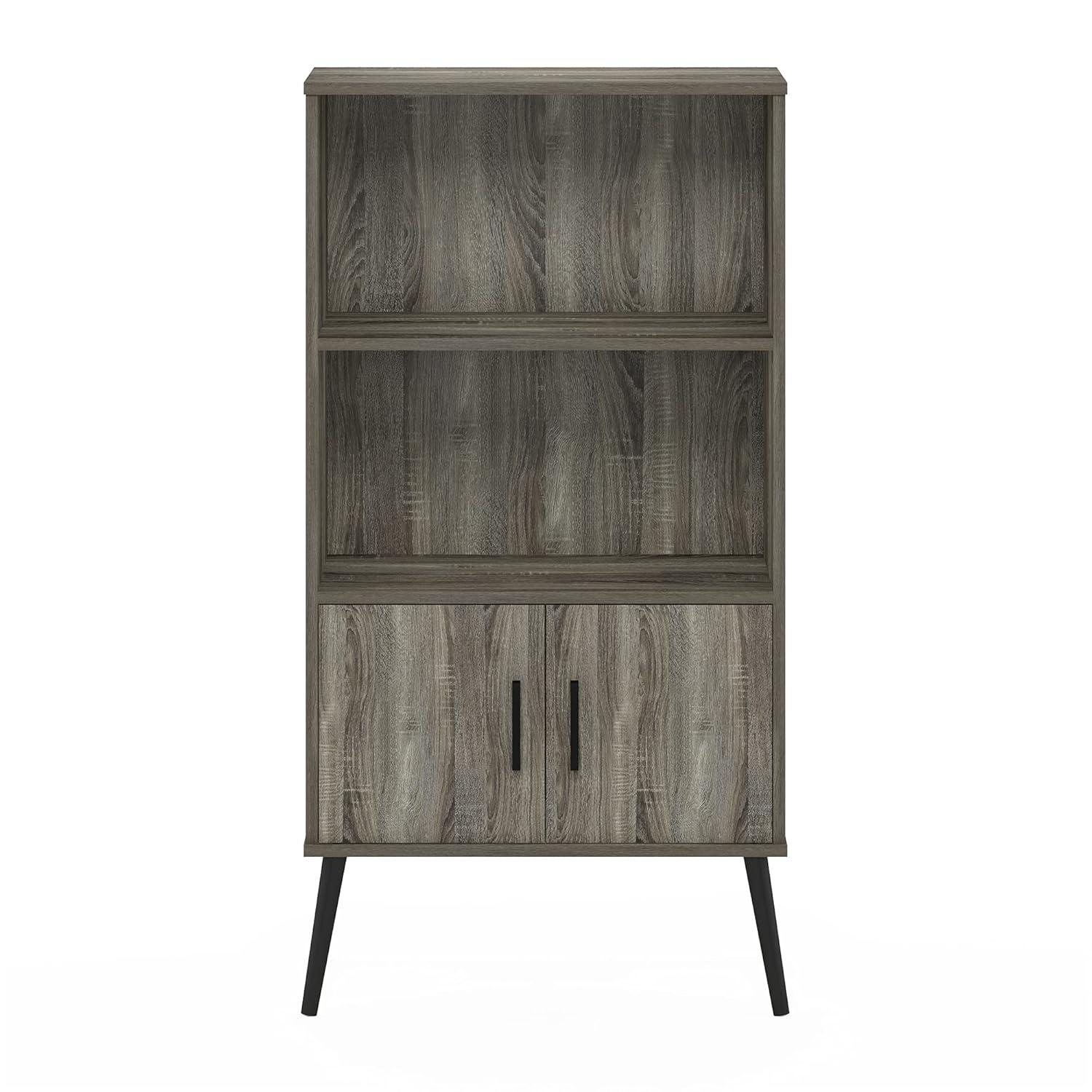 Furinno Claude Mid Century Style Accent Cabinet with Wood Legs, French Oak Grey