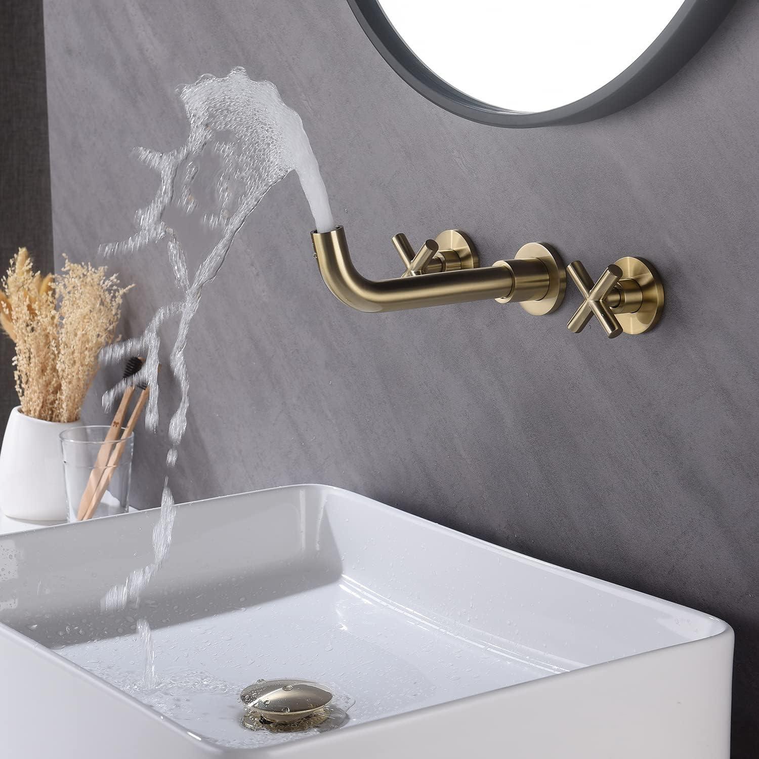 2-Handle 2-Hole Wall Mounted Bathroon Sink Faucet In Spot Resist (Valve Included)