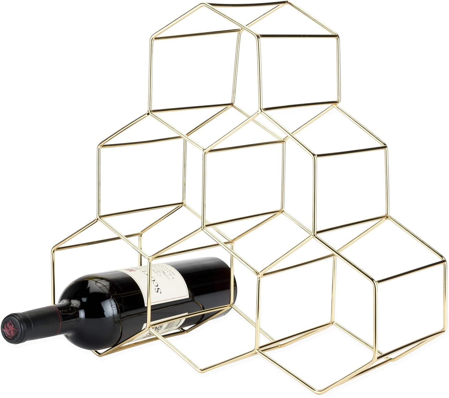 Elegant Geo Gold-Plated Iron 6-Bottle Tabletop Wine Rack