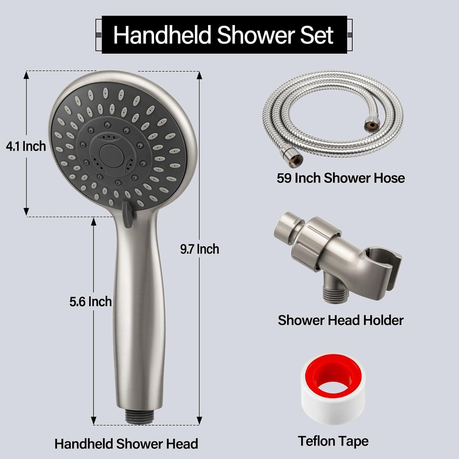 High Pressure Handheld Shower Head Briout 5-Settings Powerful Water Spray Shower Head against Low Pressure Water Flow with Stainless Hose and Adjustable Mount