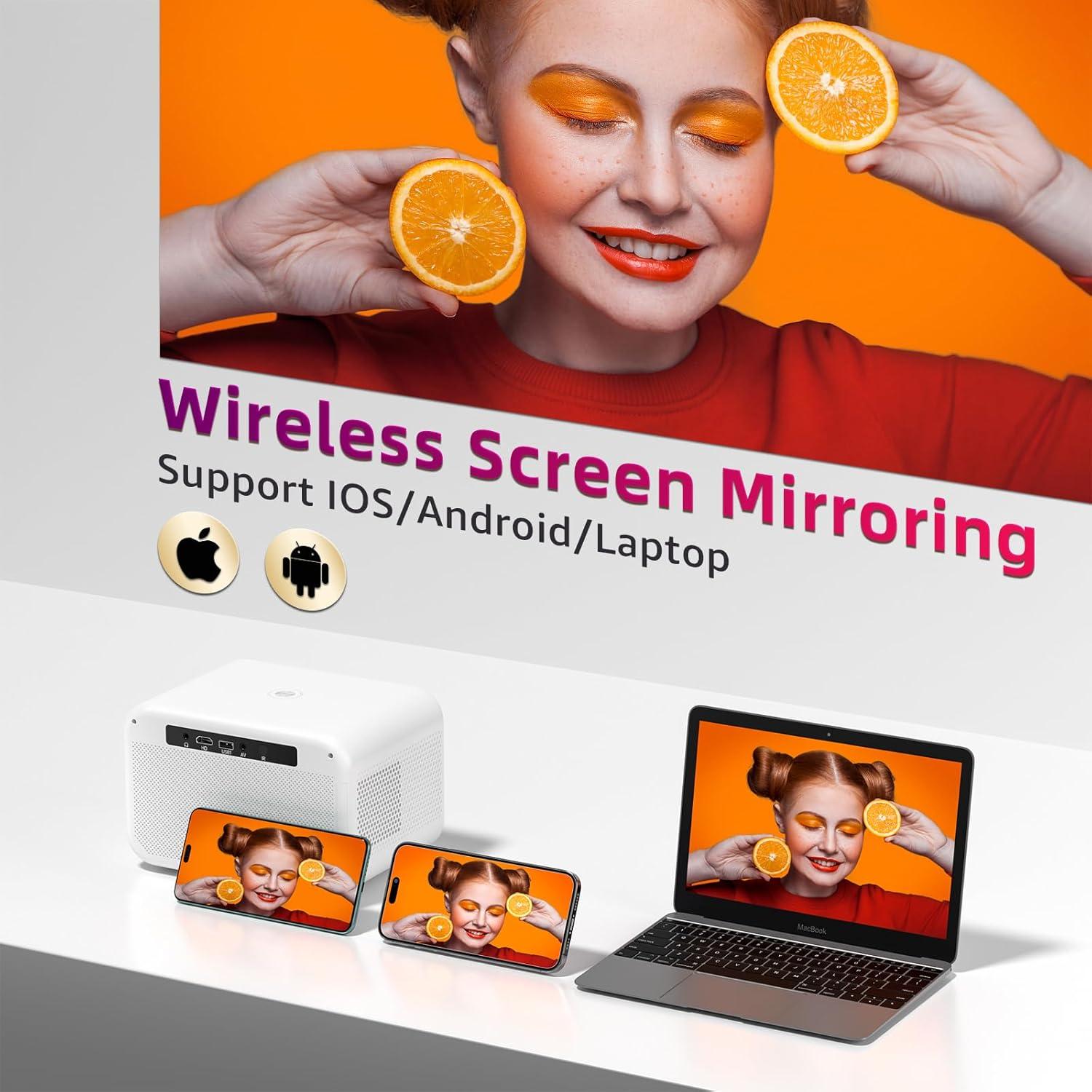 Sainyer WiFi Bluetooth 1080P FHD LCD Mini Projector, White