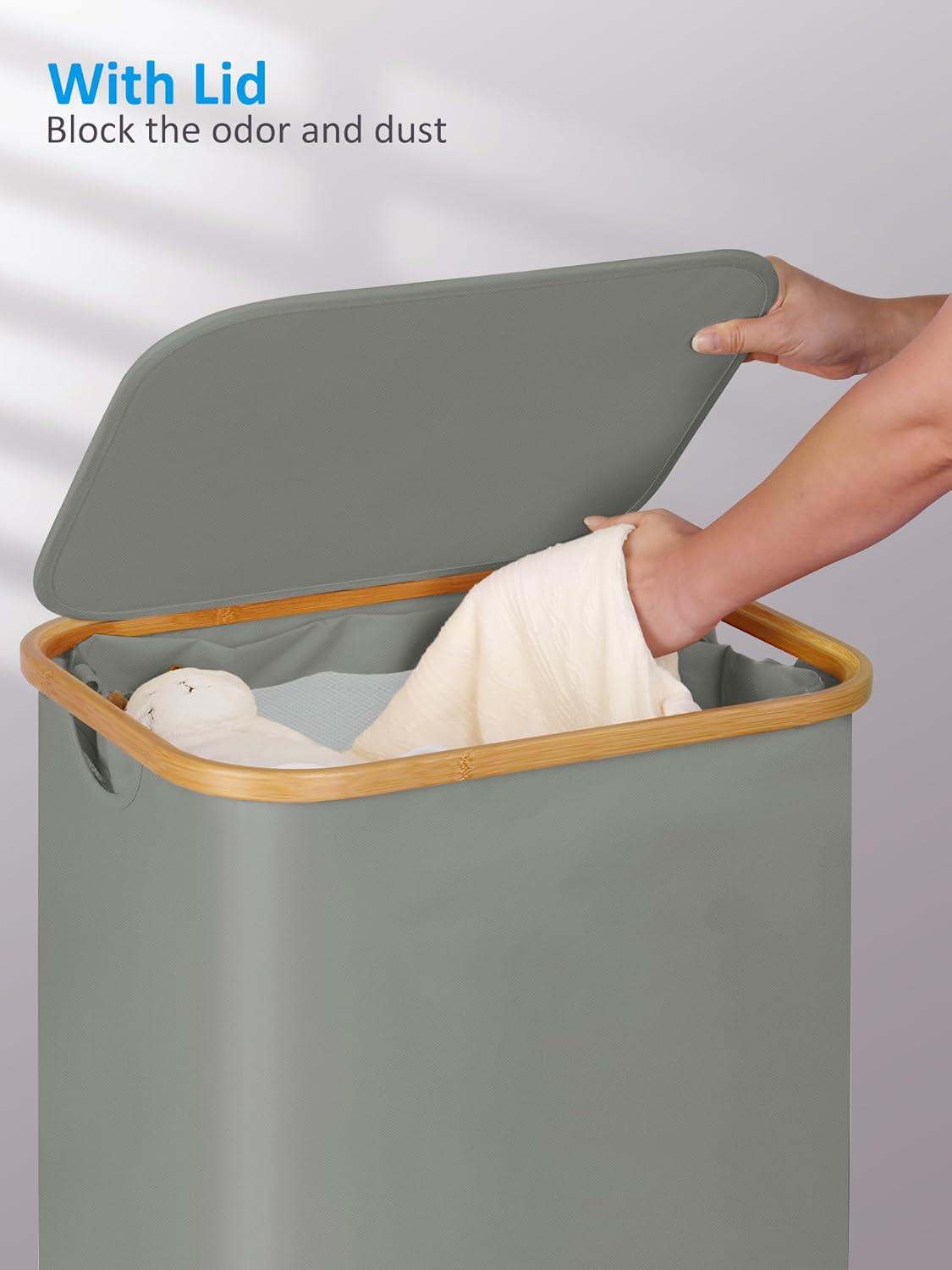 Hokku Designs Laundry Basket On Wheels With Lid And Removable Bag, Grey