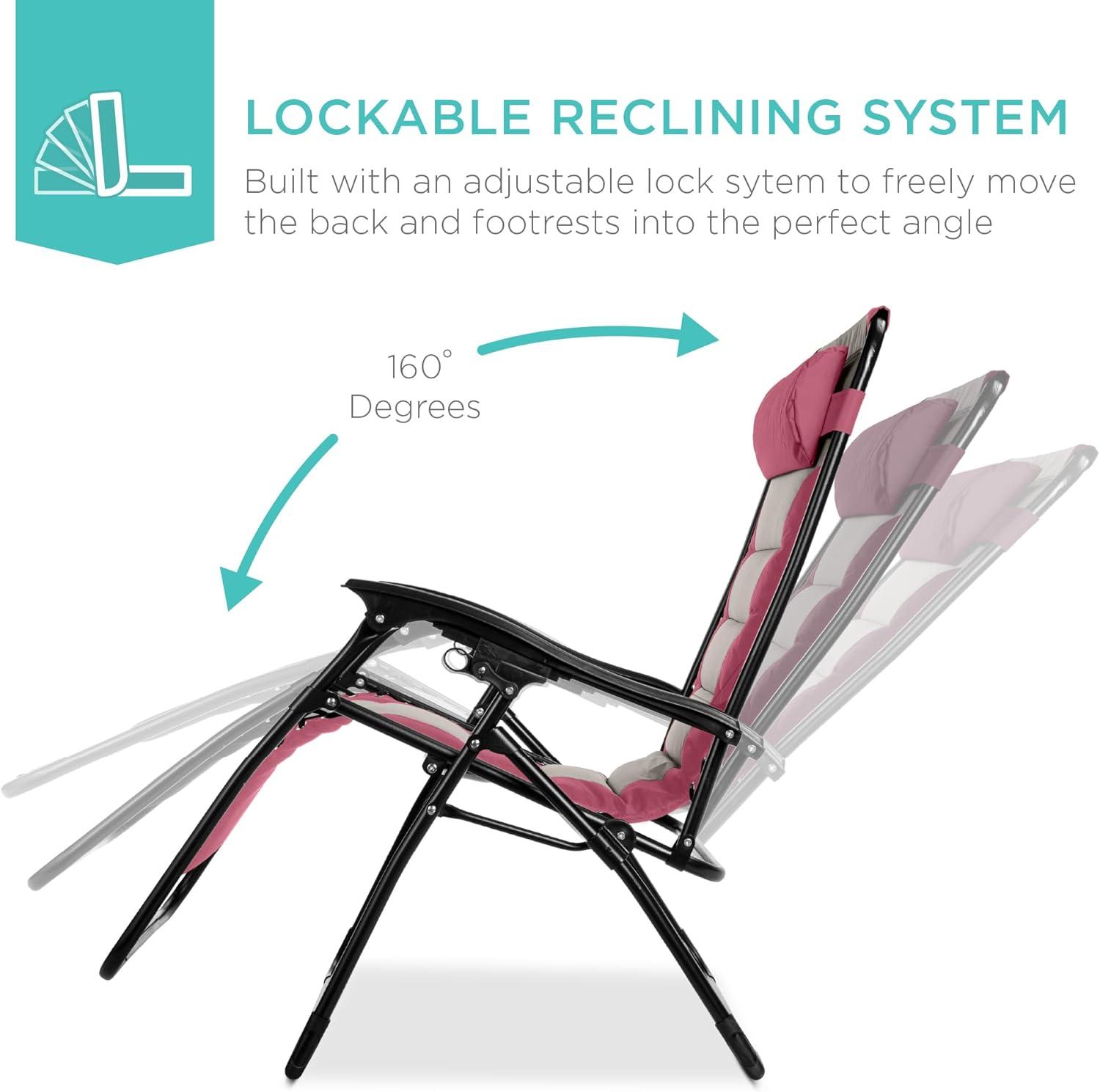 Danny-James Oversized Padded Zero Gravity Chair, Folding Outdoor Patio Recliner w/ Side Tray