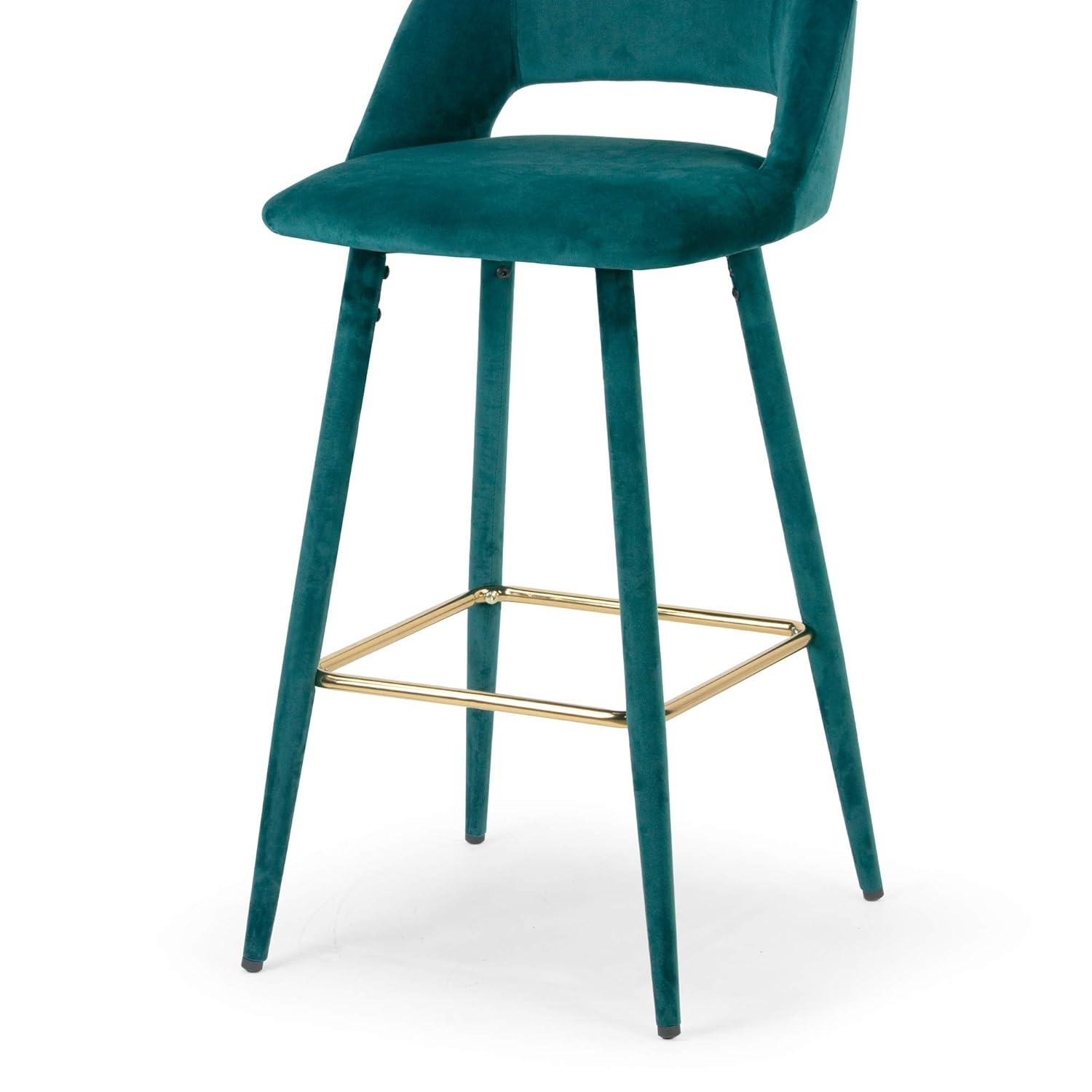 Silver Orchid  Dempster Teal Velvet Barstool (Set of 2)