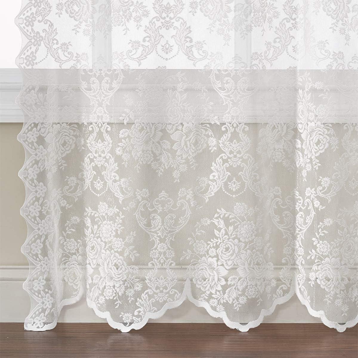 Kate Aurora Shabby Living Lena Floral Lace Complete Kitchen Curtain Tier & Swag Set - 58 in. W x 36 in. L, White