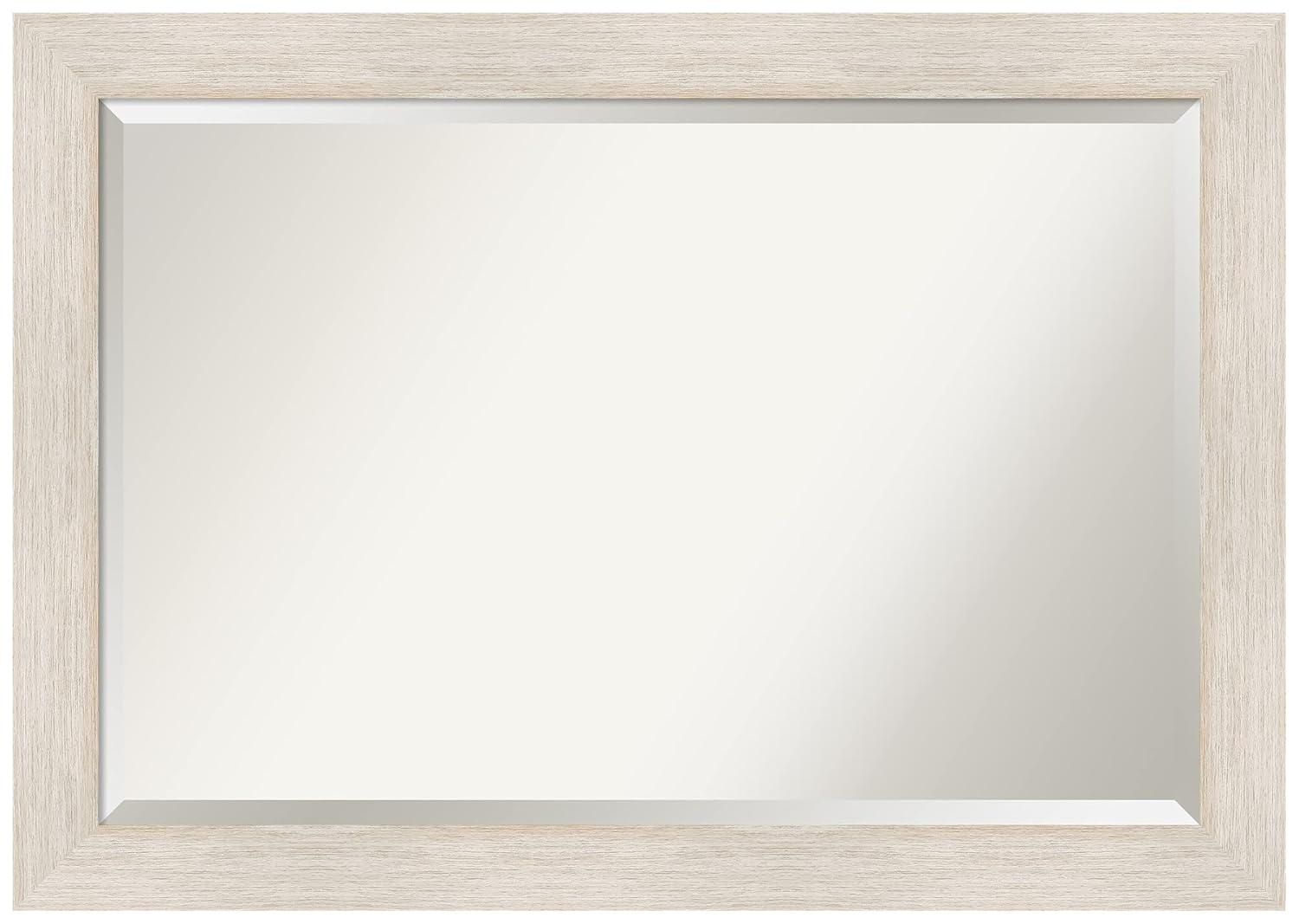 Amanti Art Beveled Wood Bathroom Wall Mirror - Hardwood Whitewash Frame - Hardwood White Wash Outer Size: 41 x 29 in
