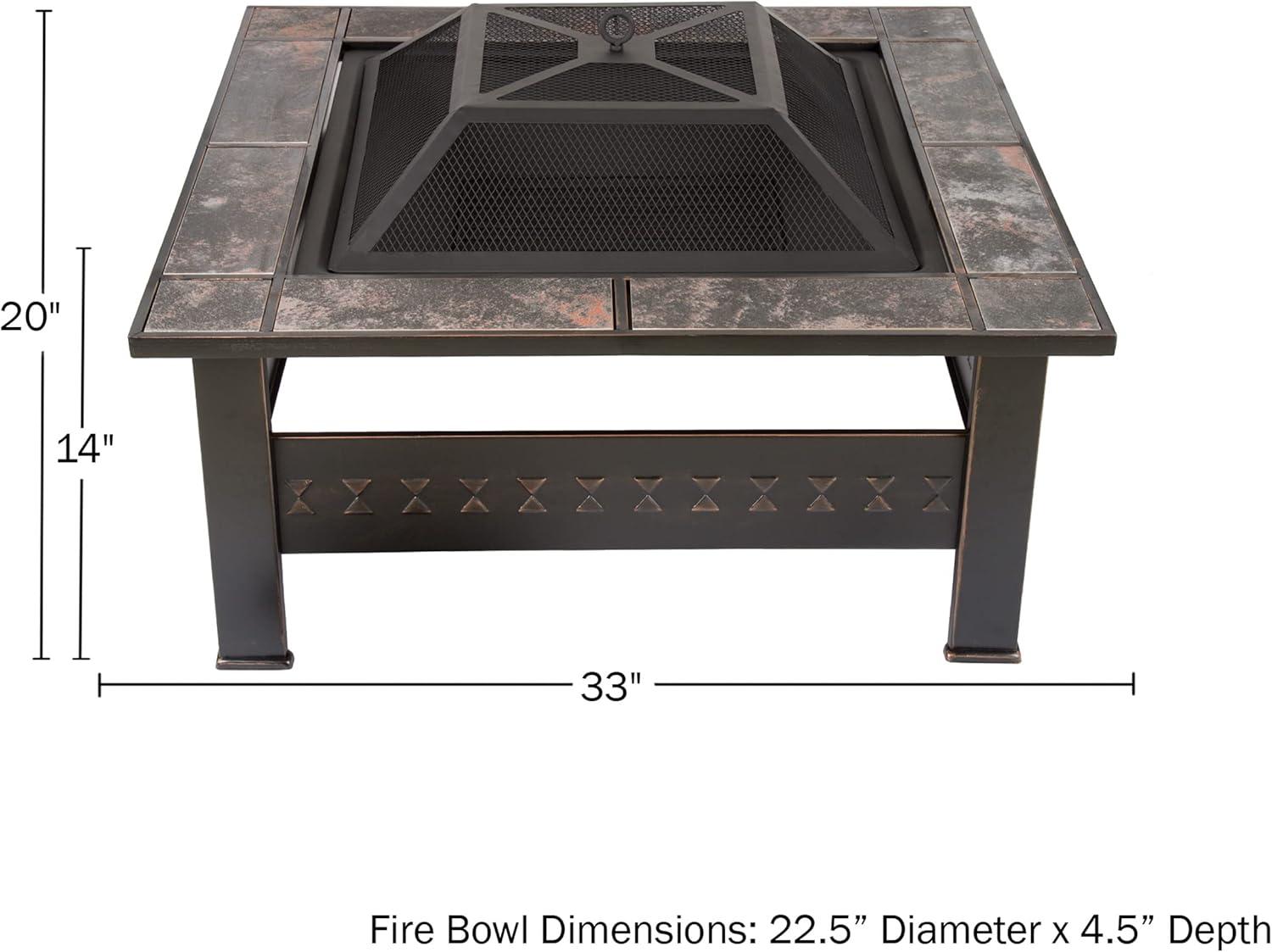 Pure Garden 32-Inch Outdoor Steel Fire Pit with Screen, Cover, and Poker (Bronze)