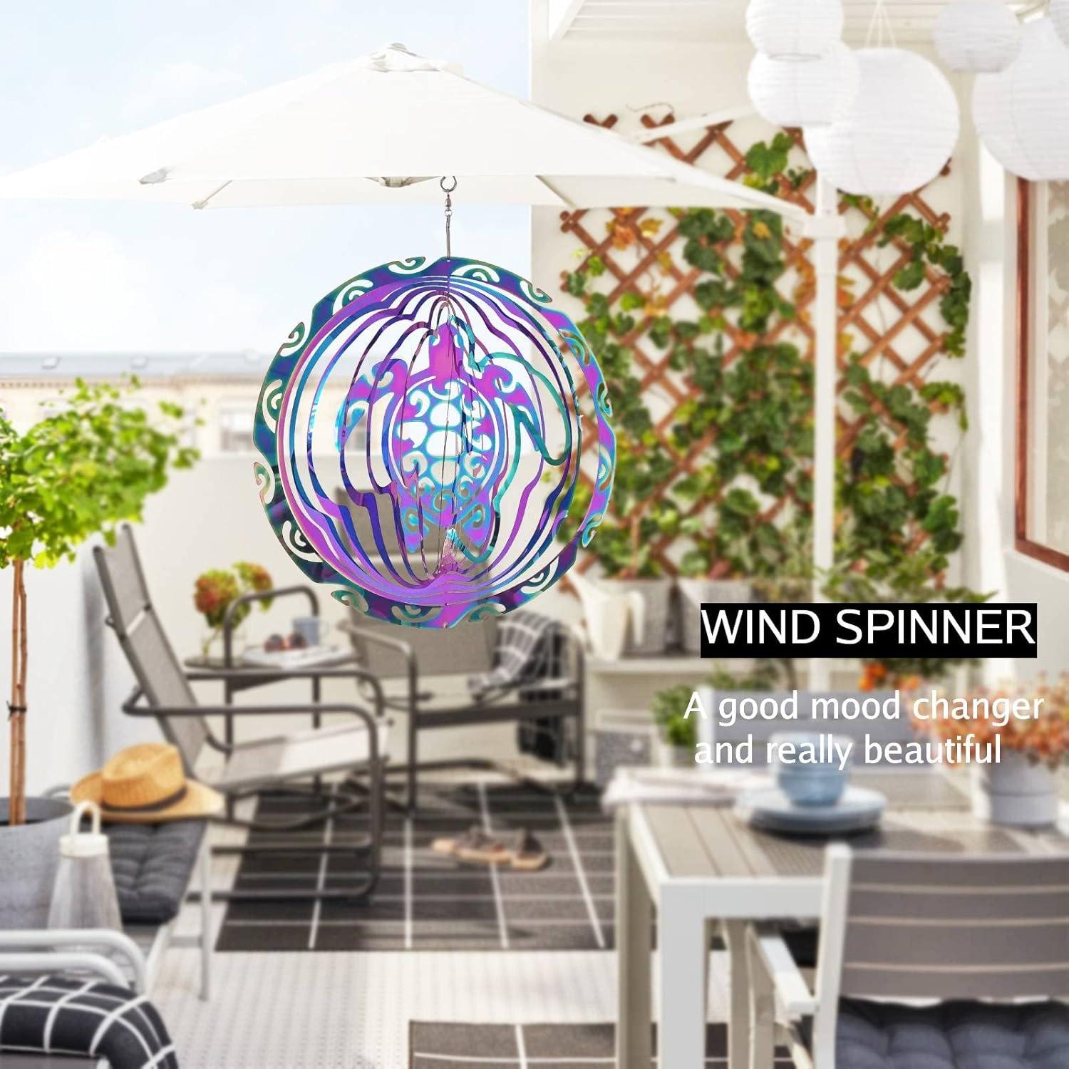 Wind Spinner Outdoor Metal 3D Wind Spinner Hanging Turtle Yard Garden Decor Gifts Stainless Steel Turtle Spinners with 360° Rotating Hook