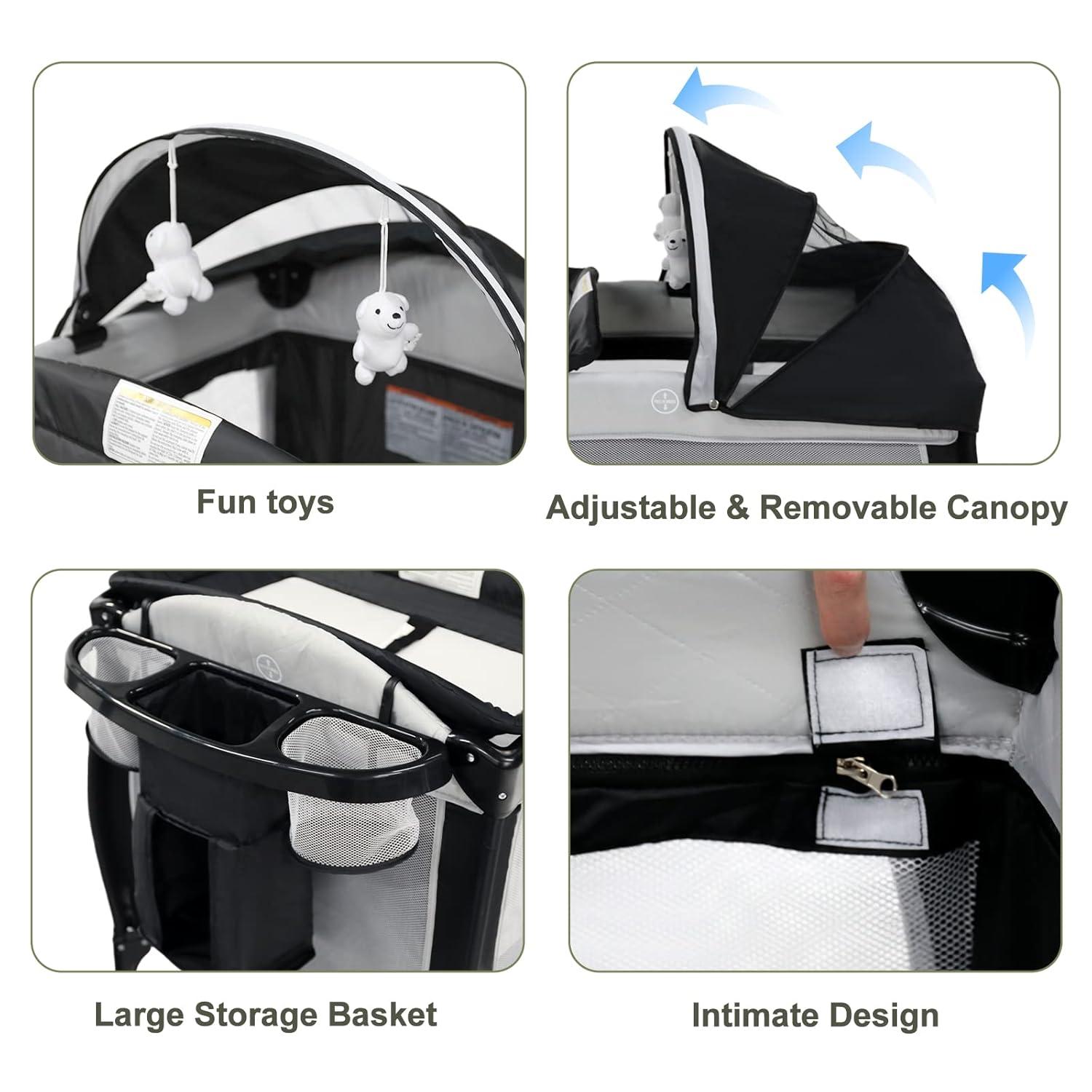 AILEEKISS Portable Nursery Center Playard,  Foldable Baby Bassinet Crib for Toddlers, Unisex