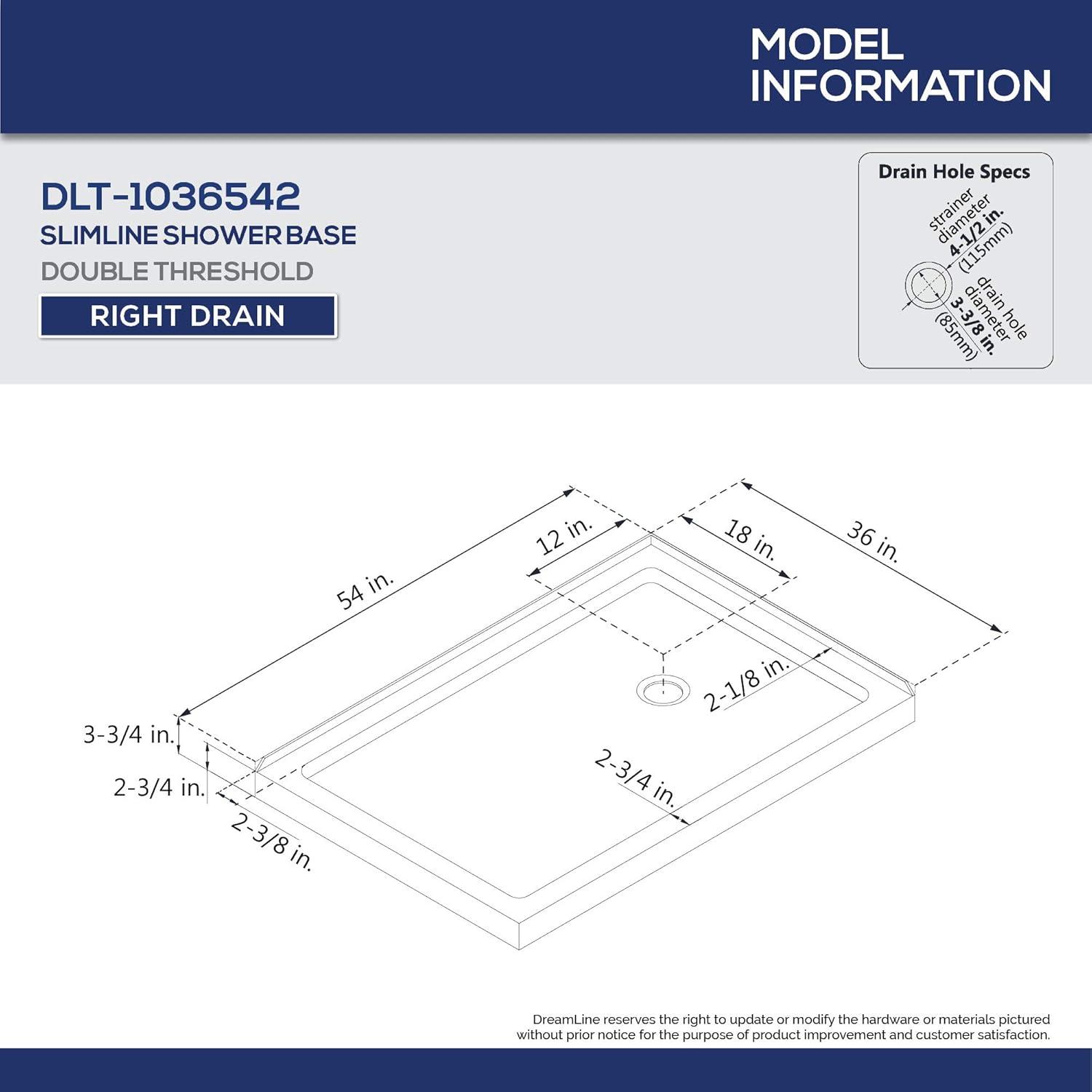 SlimLine 54" W x 36" D Double Threshold Shower Base