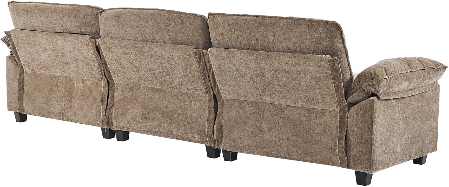 Karl home Sectional Sofa Modular Deep Seat Sofa Couch with Ottoman, Chenille Sofa Sleeper Comfy Upholstered Furniture for Living Room, Apartment, Studio, Office, (3-Seat & 1-Ottoman, Light Brown)