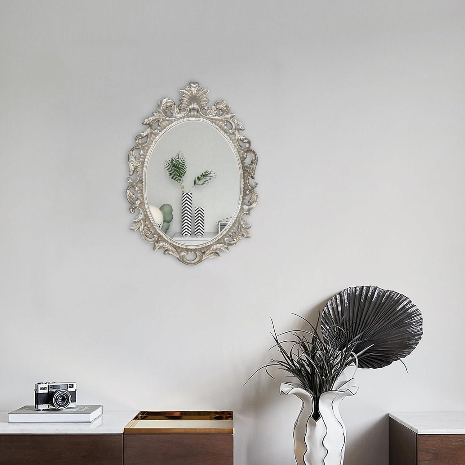 Simon's Shop 18'' Oval Mirror for Living Room Silver Makeup Mirror Vintage Wall Mirror