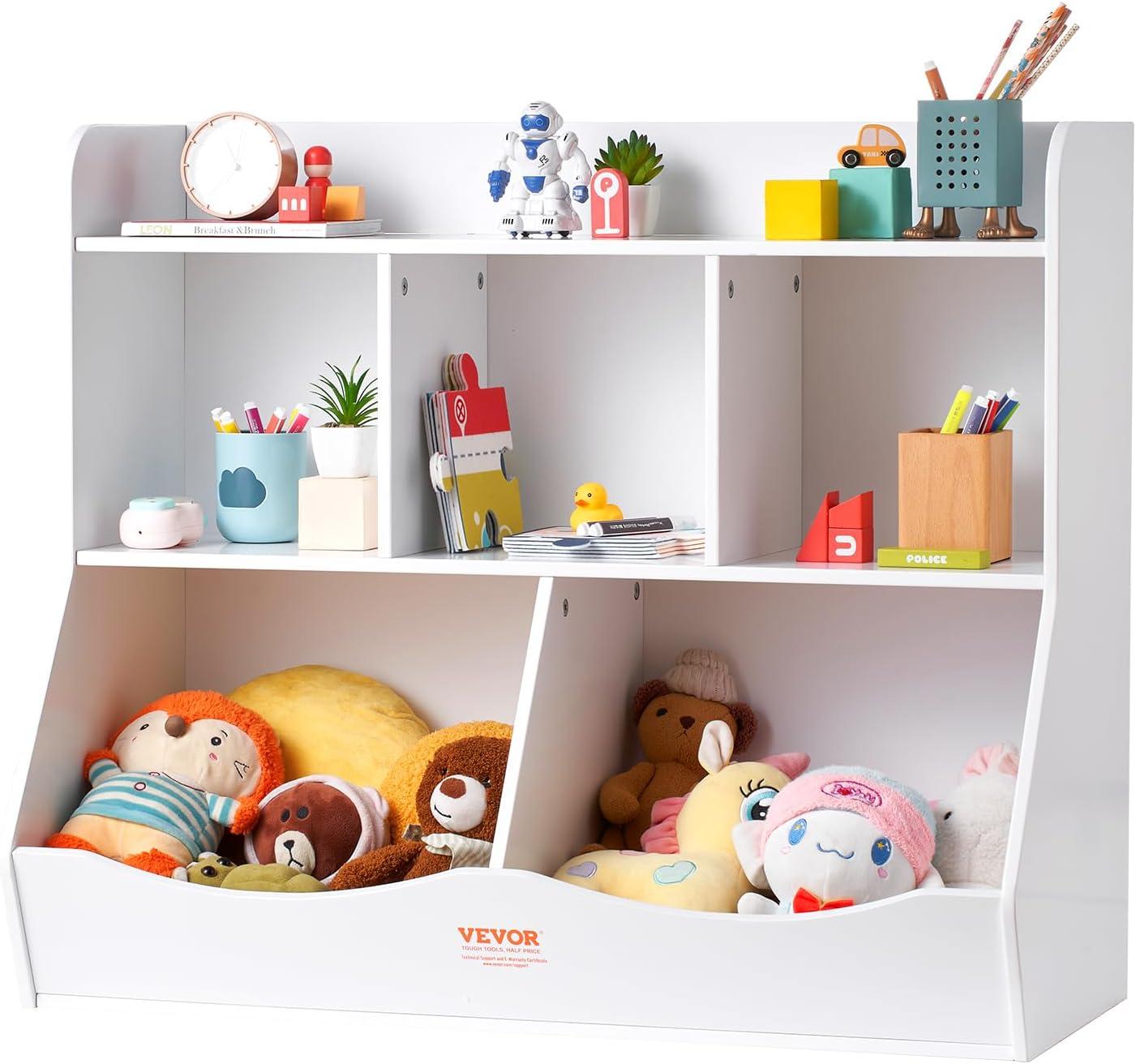 White 35" Kids Toy Storage Organizer with Bookshelf