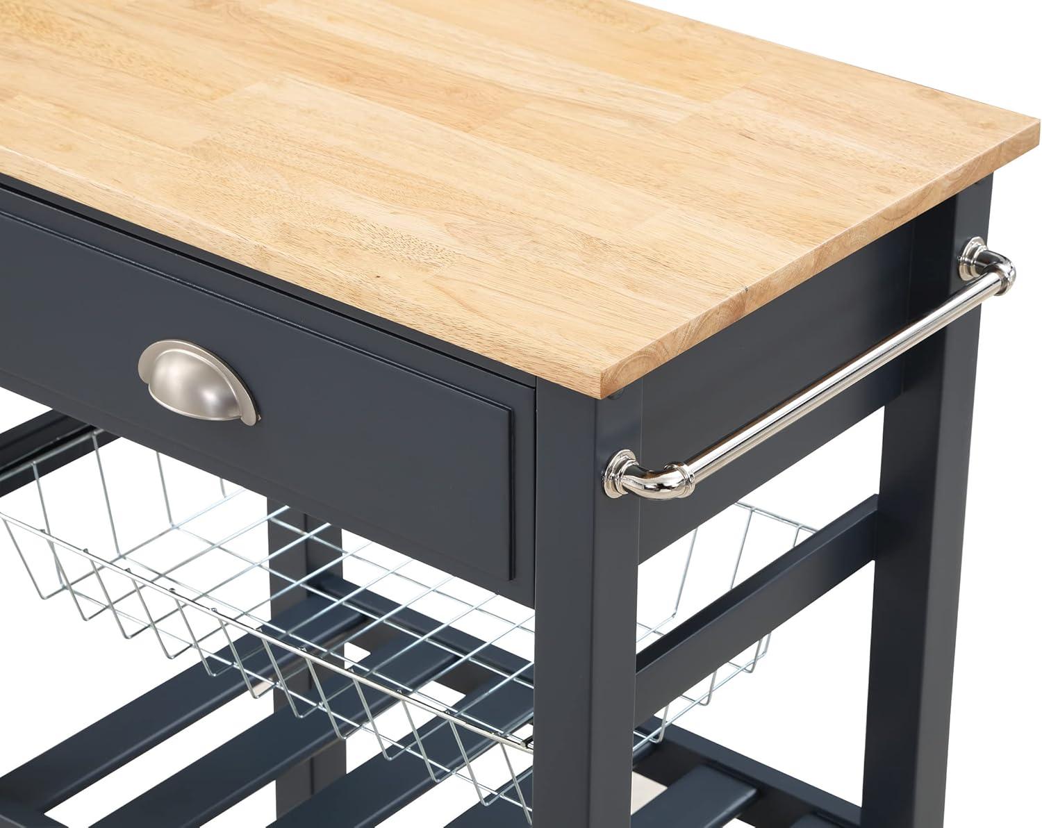 Hampton Engineered Wood Kitchen Cart With Wood Top and Blue Stone Base