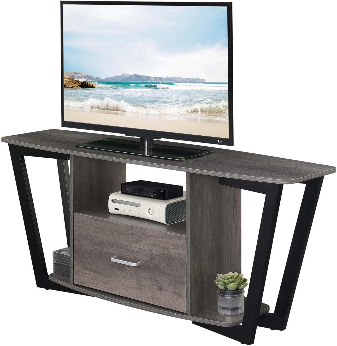 Convenience Concepts Graystone 60 inch 1 Drawer TV Stand with Shelves, Charcoal Gray/Black