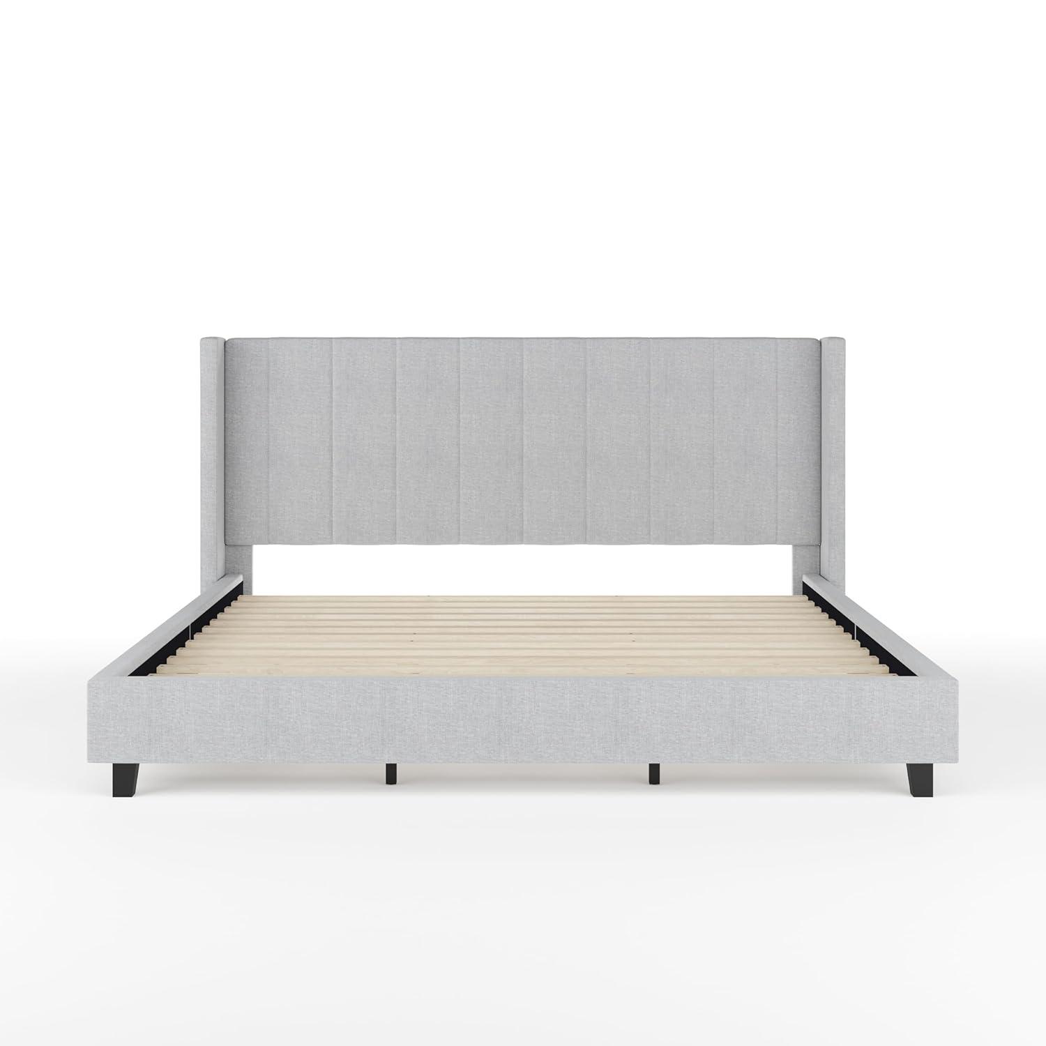 Martha Stewart Martha Stewart Kay Upholstered Platform Bed With Channel Stitched Wingback Headboard