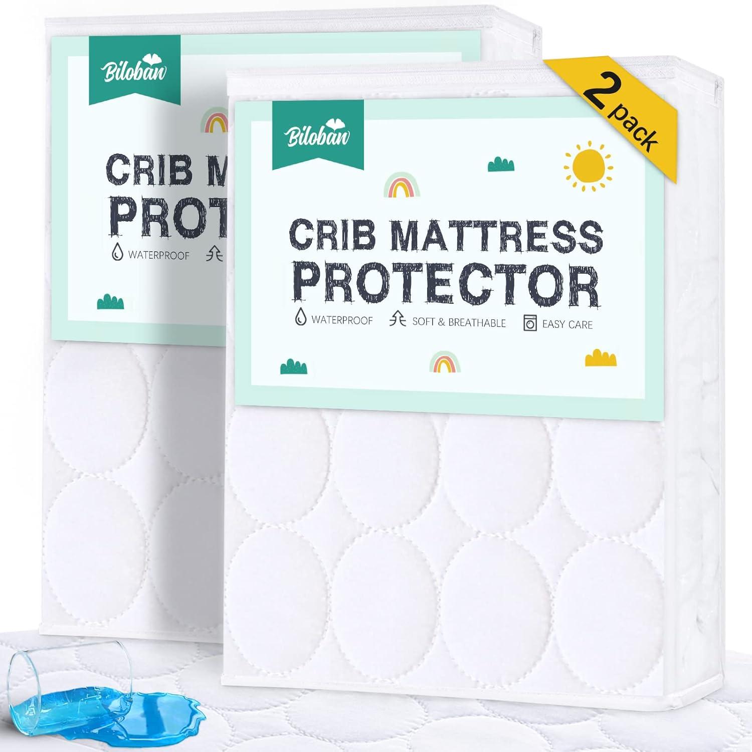 Biloban Waterproof Crib Mattress Protector 2 Pack, Fitted Crib Mattress Cover Sheets, Toddler Mattress Protector Fit Baby Toddler Bed Mattress Pad (Standard Size 52" x 28")