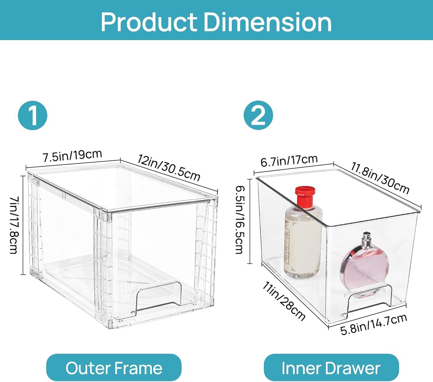 Clear Stackable Acrylic Storage Drawers with Handles, 4 Pack