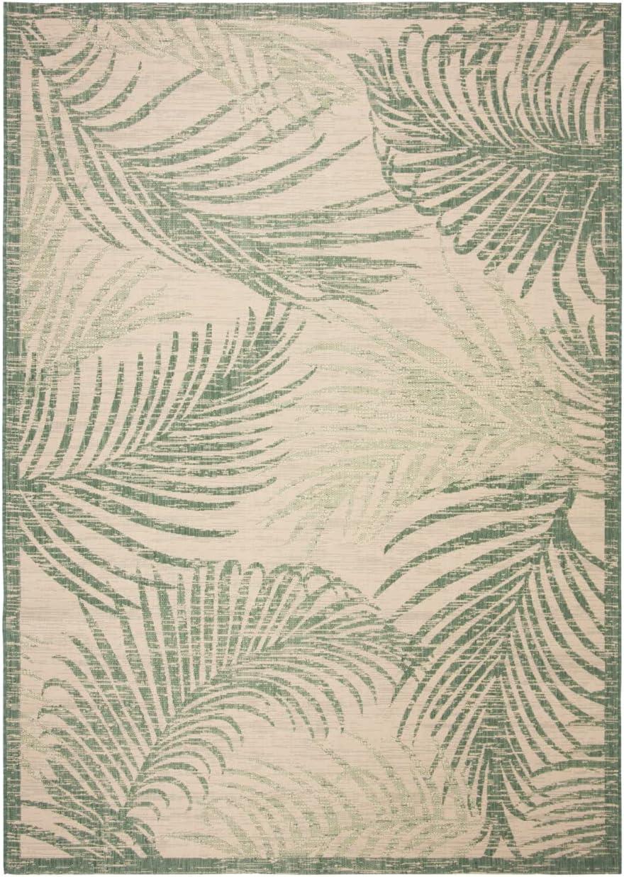 Beige and Green Botanical 9' x 12' Reversible Indoor/Outdoor Rug