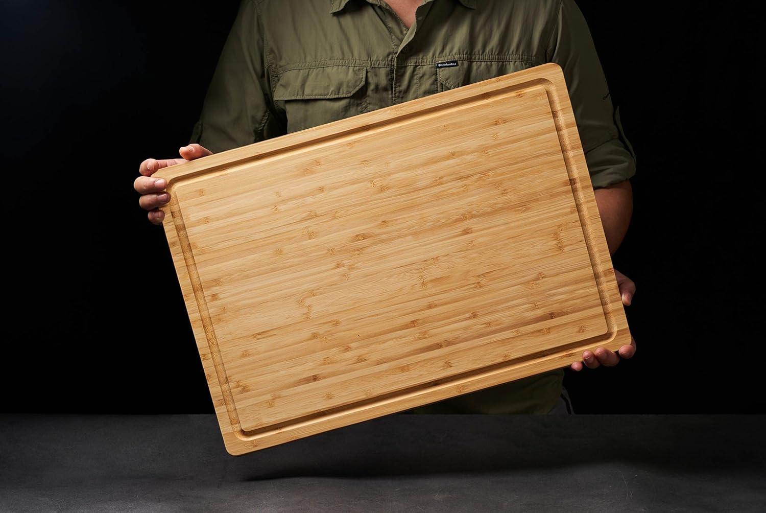 DILAND Bamboo Cutting Board For Kitchen, Large Wood Charcuterie Cheese Board, Wooden Chopping Block With Side Handles And Juice Grooves