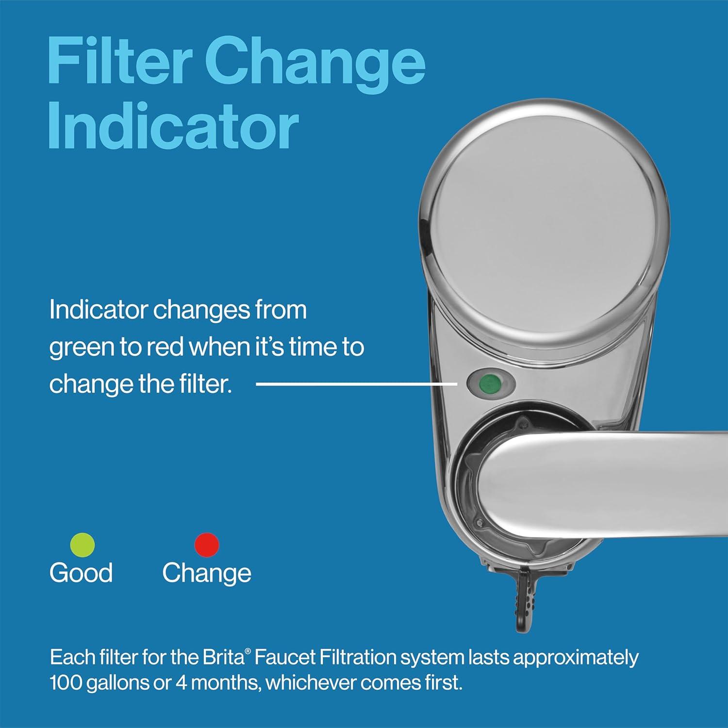 Brita Chrome Tap Water Faucet Filtration System with 2 Filters and Filter Change Reminder