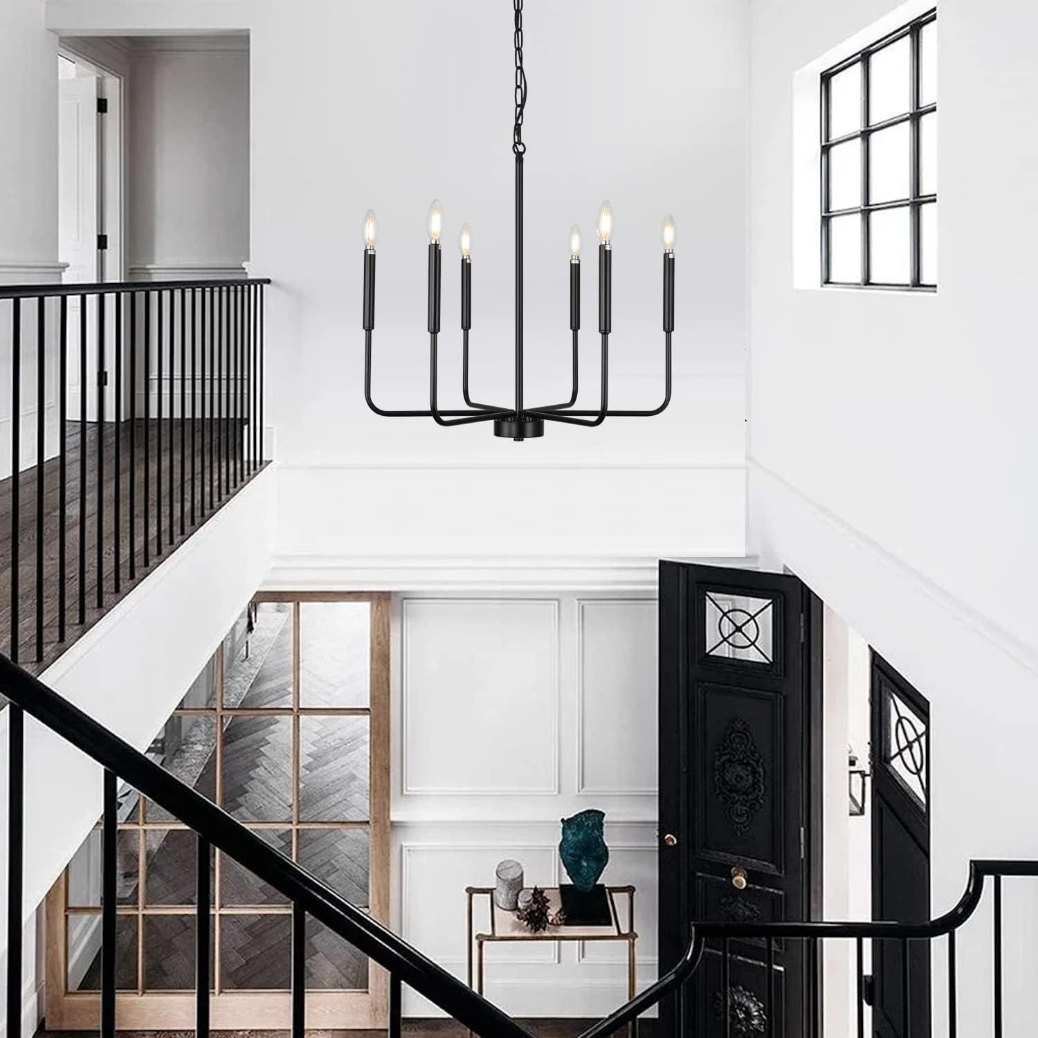 SineRise Black Chandelier, 6-Light Modern Farmhouse Chandelier, Candle Chandelier Light Fixtures, Rustic Industrial Chandelier for Entryway, Bedroom, Foyer and Living Room