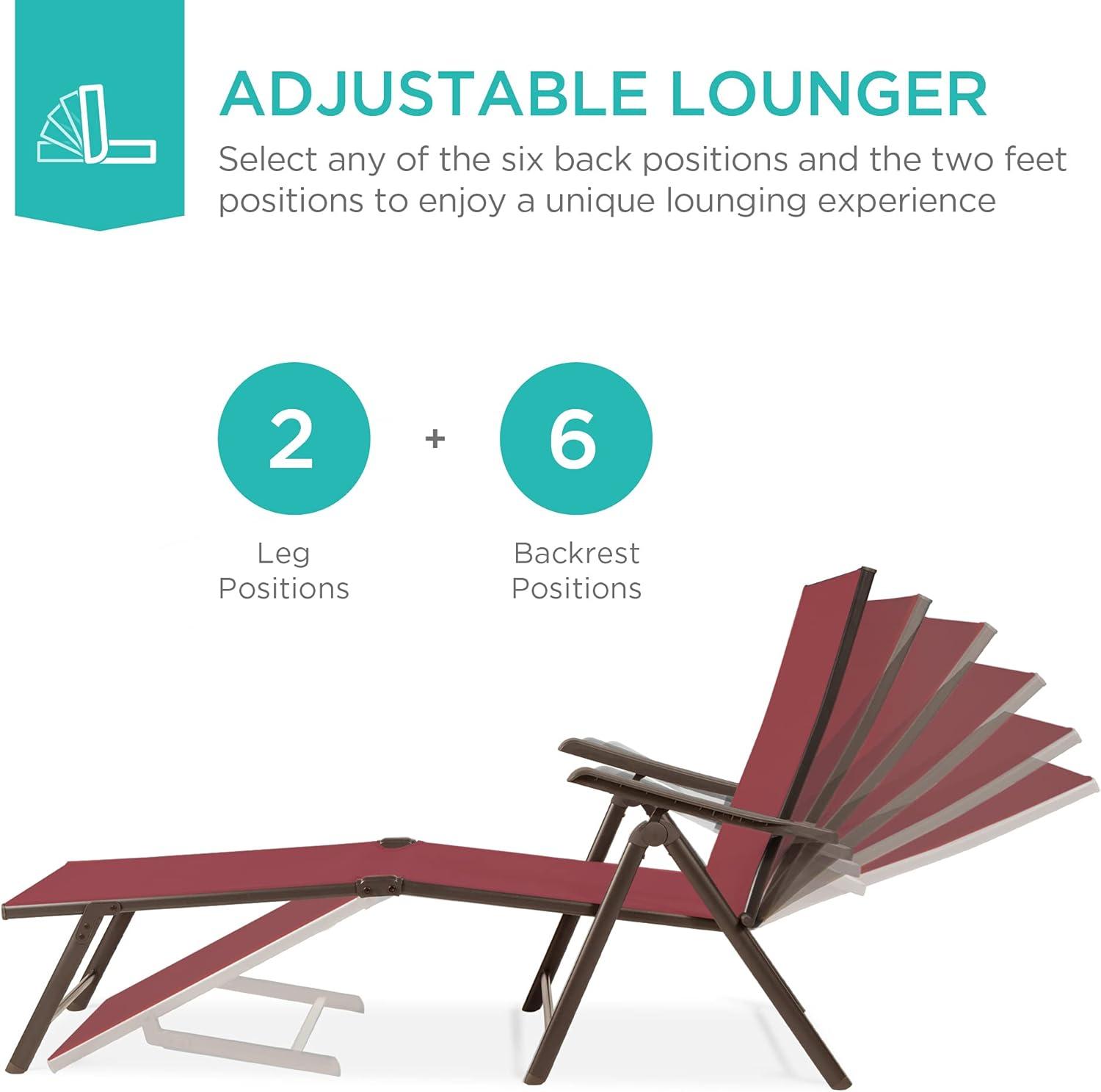 Best Choice Products Set of 2 Outdoor Patio Chaise Lounge Chair Adjustable Folding Pool Lounger w/ Steel Frame - Red