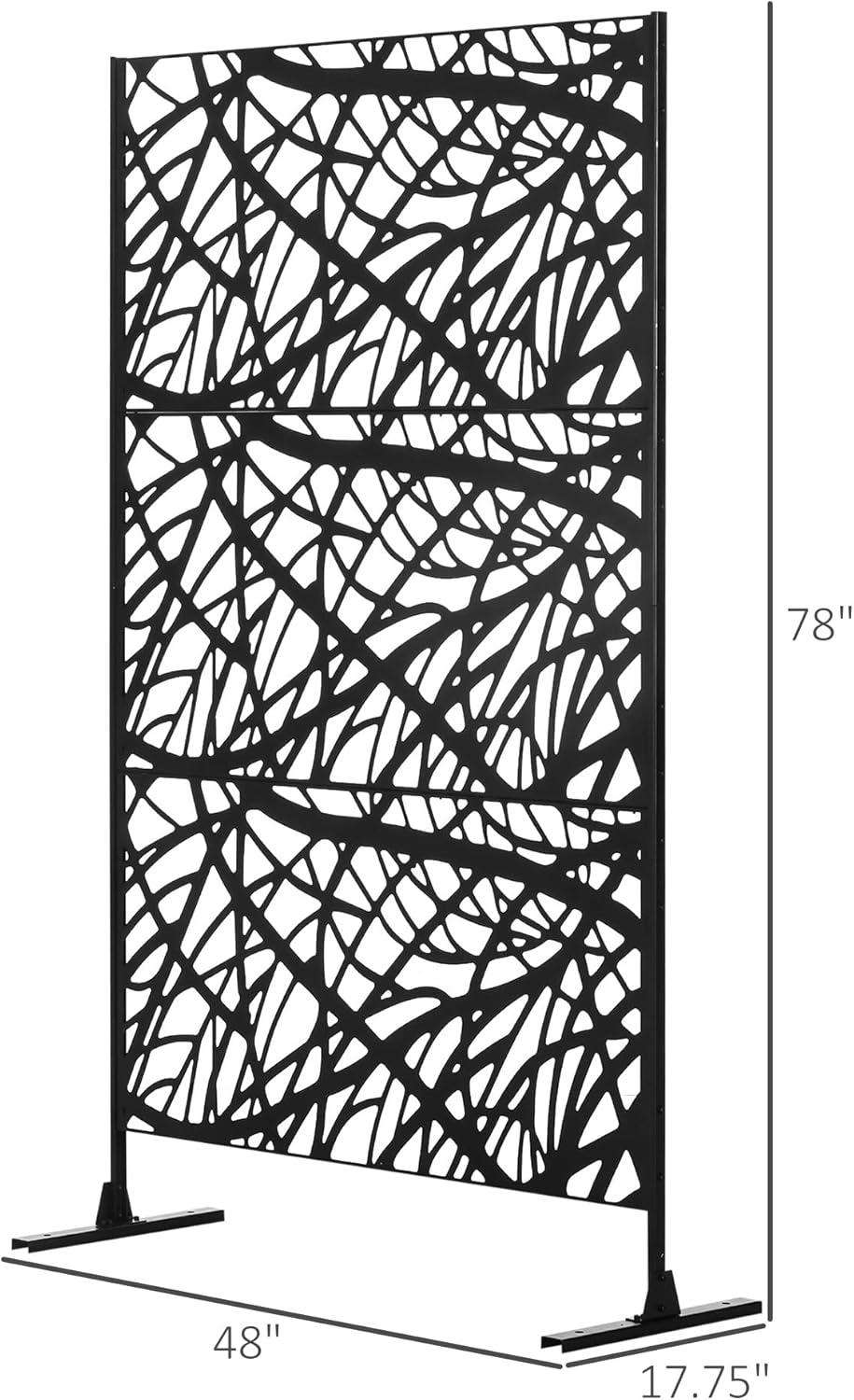 Modern Black Steel Outdoor Privacy Screen with Branch Motif