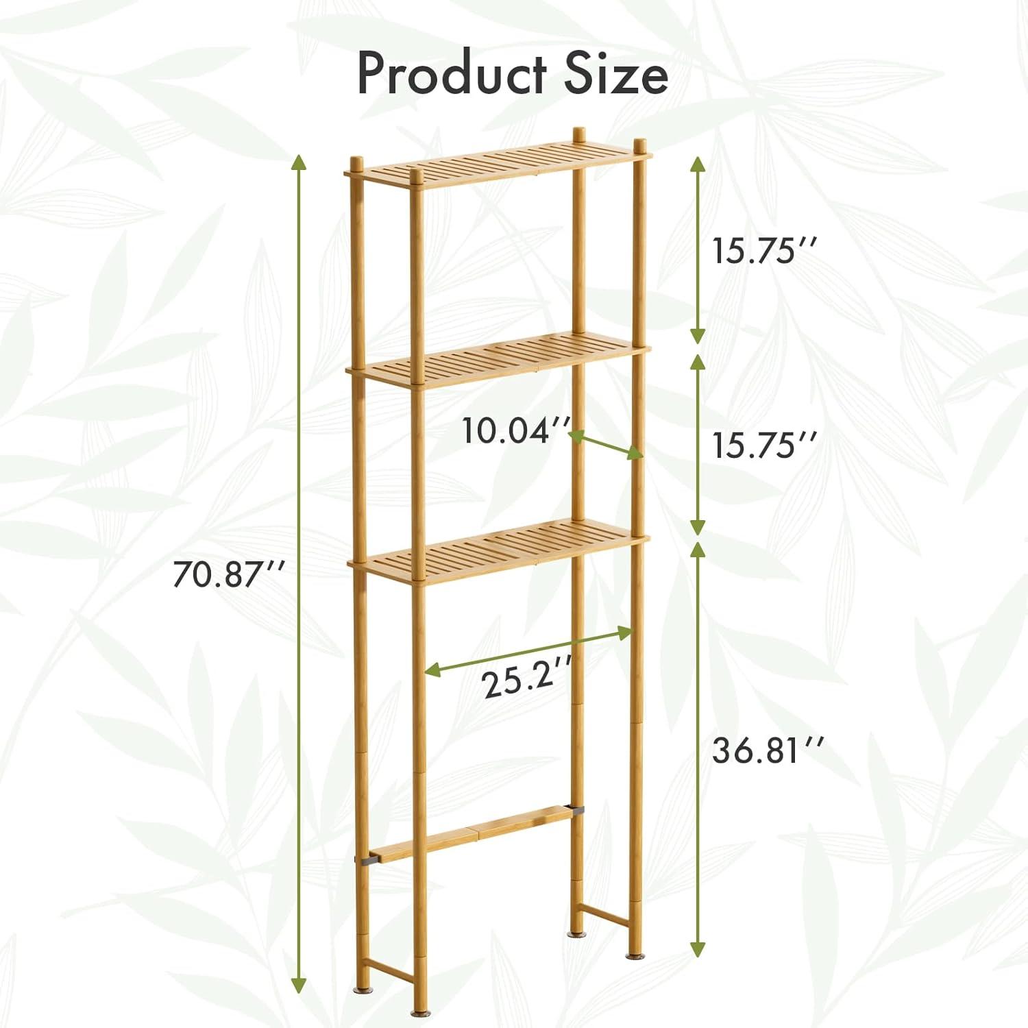 AmazerBath Over The Toilet Storage Shelf Bamboo, 3-Tier Over Toilet Organizer Rack, Freestanding Above Toilet Shelf for Bathroom, Laundry, Space Saver, Natural Color