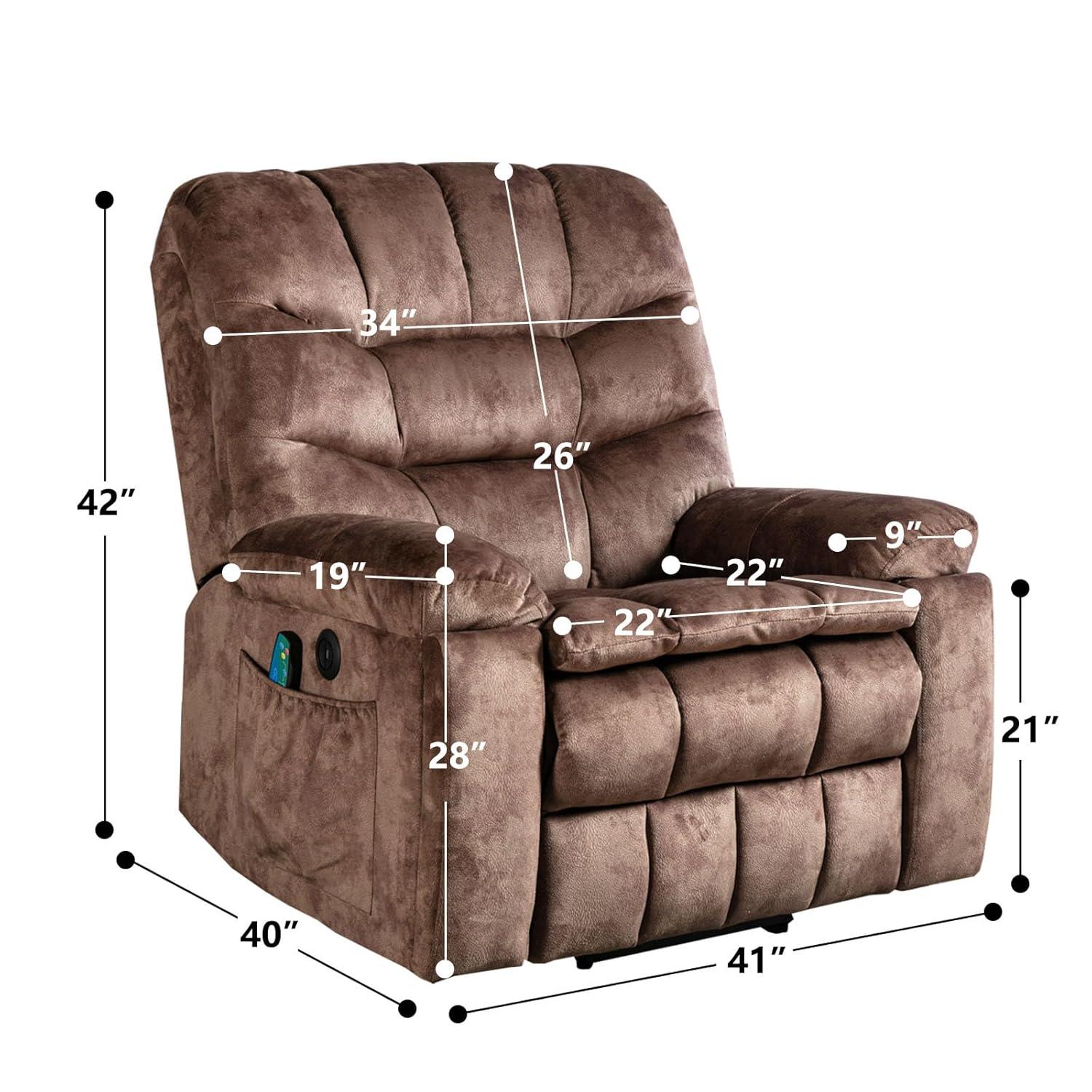 Phoenix Home Large Power Lift Recliner with Massage and Heat for Elderly, Heavy Duty & Safety Motion Reclining Mechanism, Ergonomic Electric Wider Chair with USB Port, 2 Hidden Cup Holders, Brown2