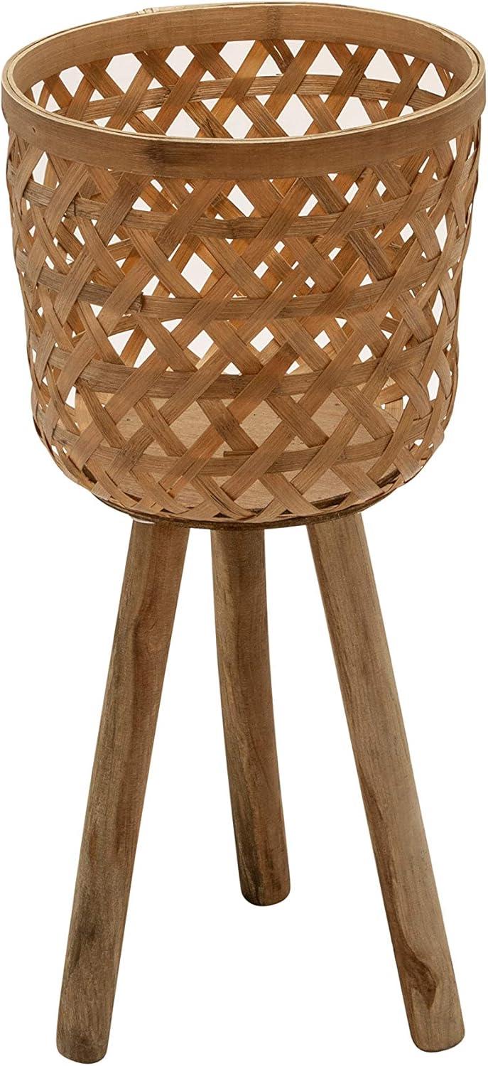 Rustic Bamboo Indoor/Outdoor Planter Stands, Natural Brown, Set of 2