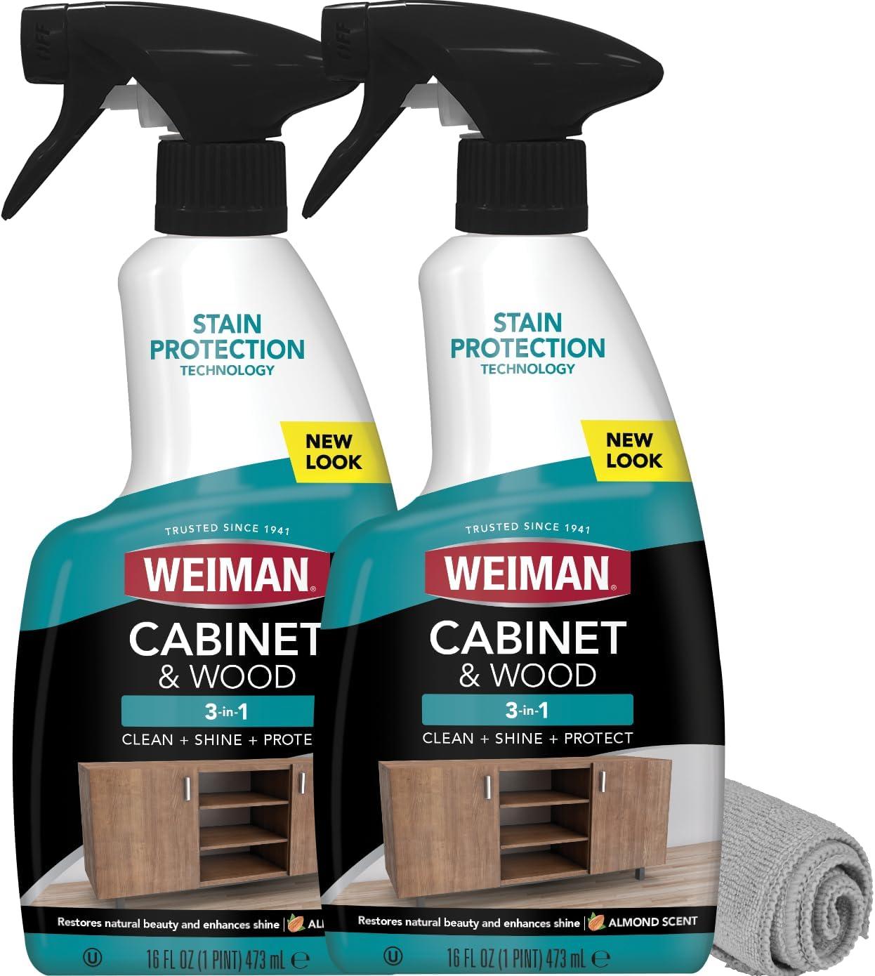 Weiman Liquid Wood Cleaner & Polish, Almond Scent, 16 Fluid Ounce, 2 Count w/ Microfiber Towel