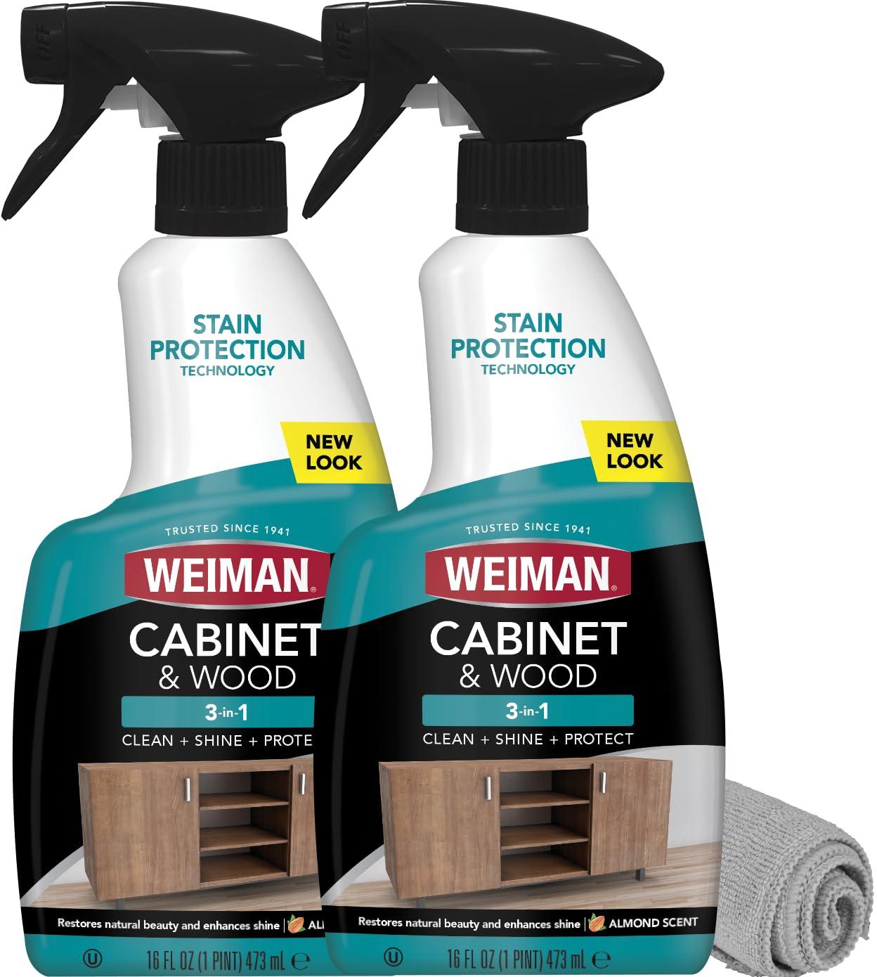 Weiman Liquid Wood Cleaner & Polish, Almond Scent, 16 Fluid Ounce, 2 Count w/ Microfiber Towel