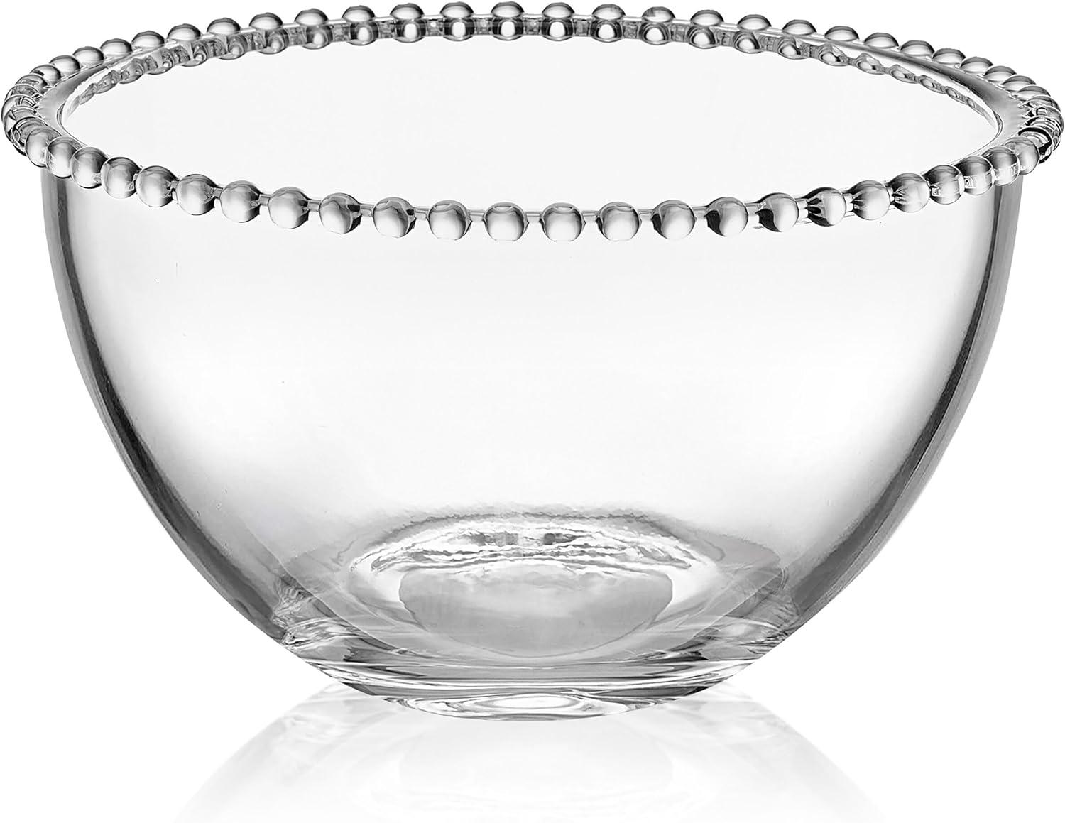 Clear Beaded Glass Salad and Fruit Serving Bowl, 8.25 Inch