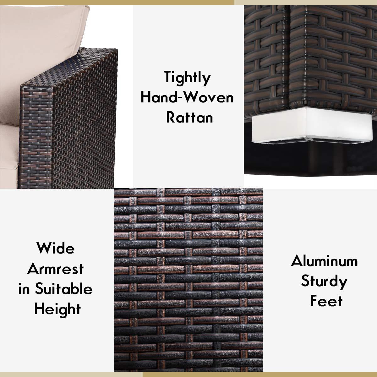 Tangkula 2PCS Rattan Corner Sofa Set Patio Outdoor Furniture Set w/ 4 Beige Cushions