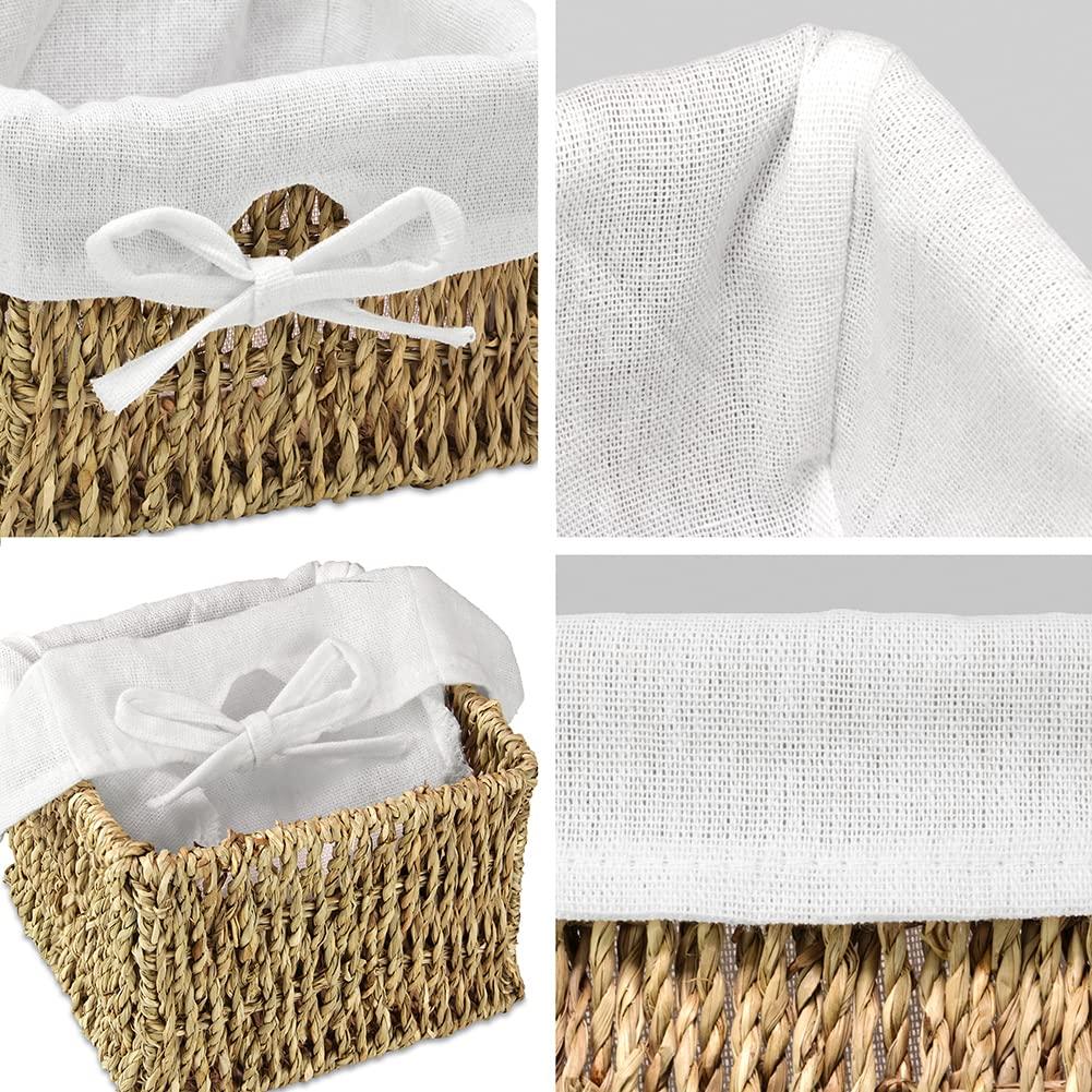 EZOWare Set of 6 Small Natural Woven Seagrass Wicker Storage Nesting Baskets Boxes with Liner for Kids Baby Cloth, Room Decor, Toy, Towels, Gift Basket - Brown (5.5 x 5.5 x 4")