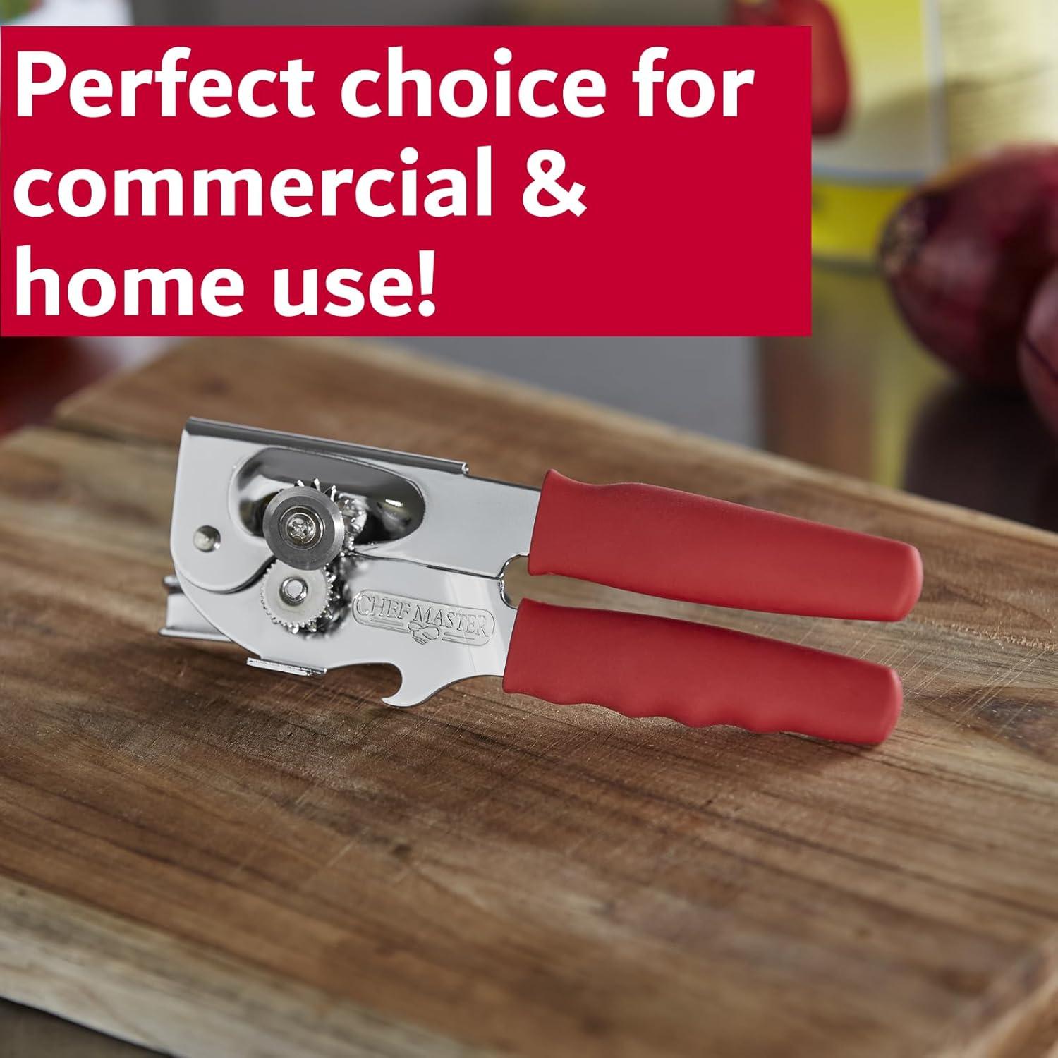 Commercial Stainless Steel Can Opener with Red Handle