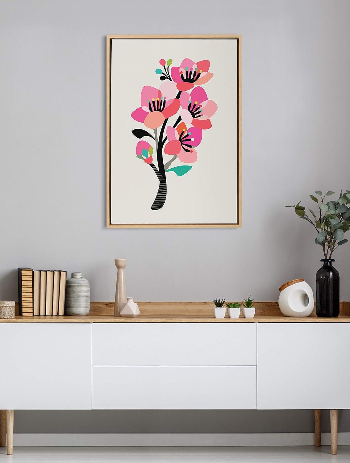 Kate and Laurel Sylvie Mid Century Modern Cherry Blossoms Framed Canvas by Rachel Lee of My Dream Wall