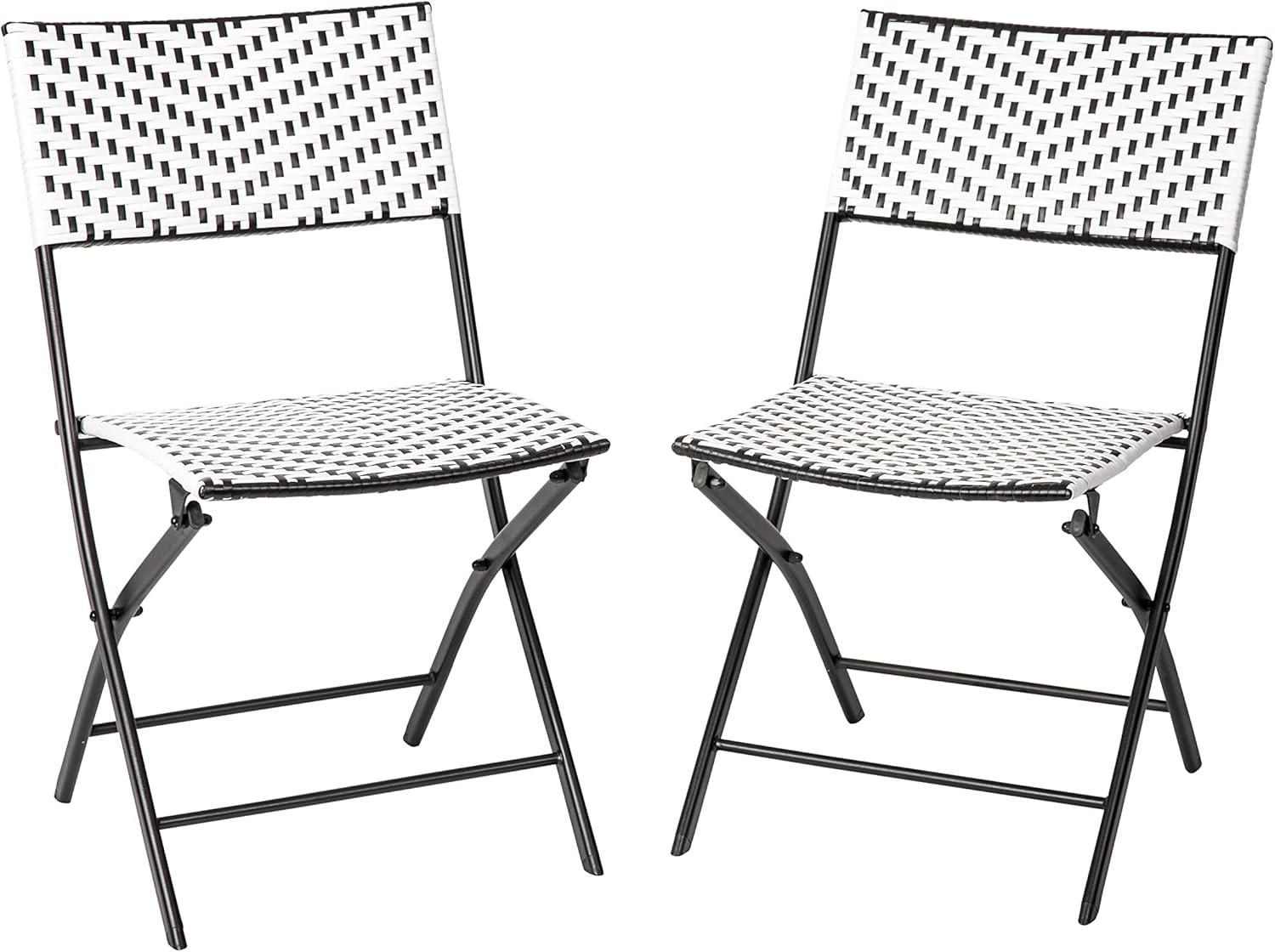 Flash Furniture Rouen Set of Two Folding Bistro Chairs in PE Rattan with Metal Frames for Indoor and Outdoor Use