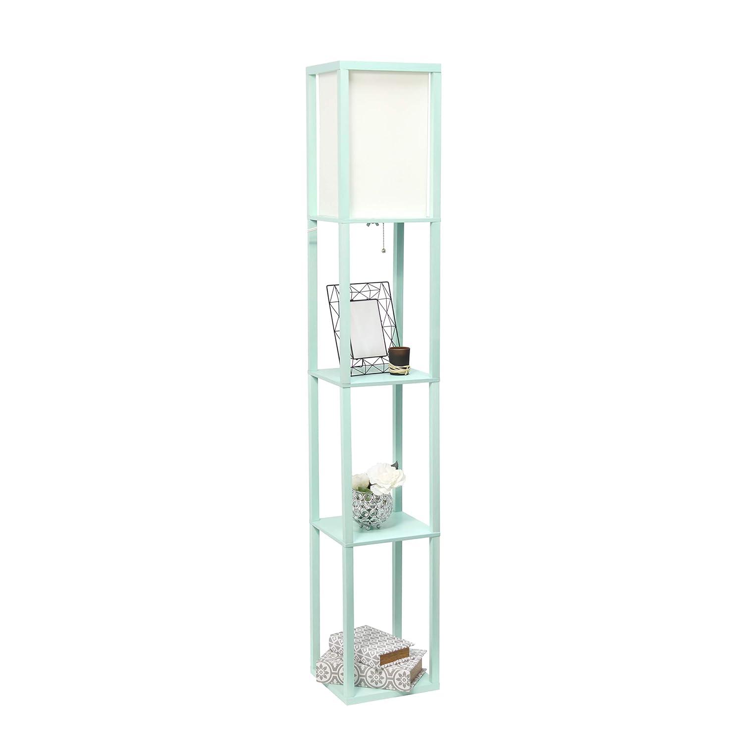 Simple Designs 62.5" Floor Lamp Etagere Organizer Storage Shelf with Linen Shade, Navy Blue