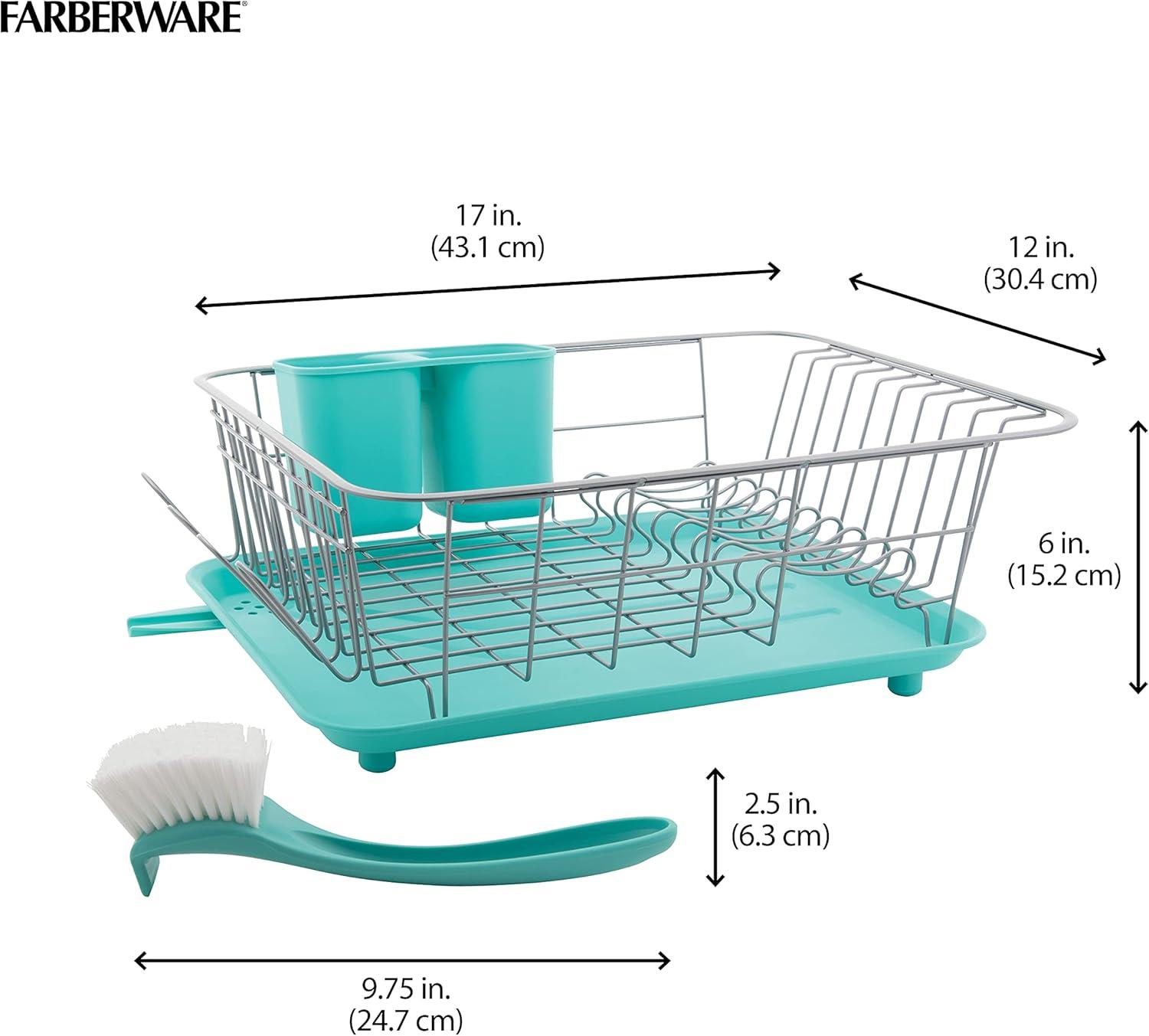 Aqua and Gray Compact Dish Rack with Utensil Holder