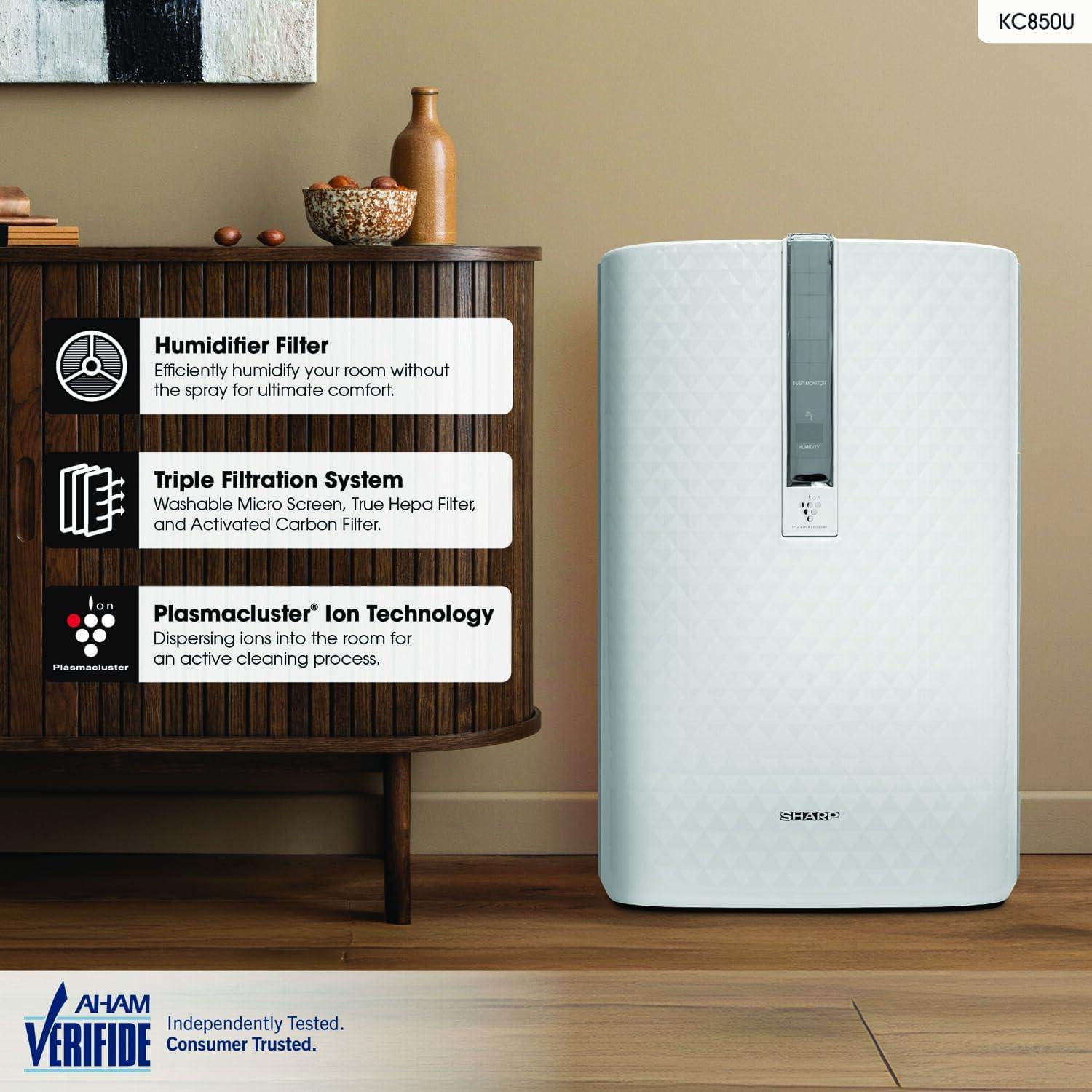 Sharp Triple Action Plasmacluster Air Purifier with Humidifying Function (254 sq. ft.)