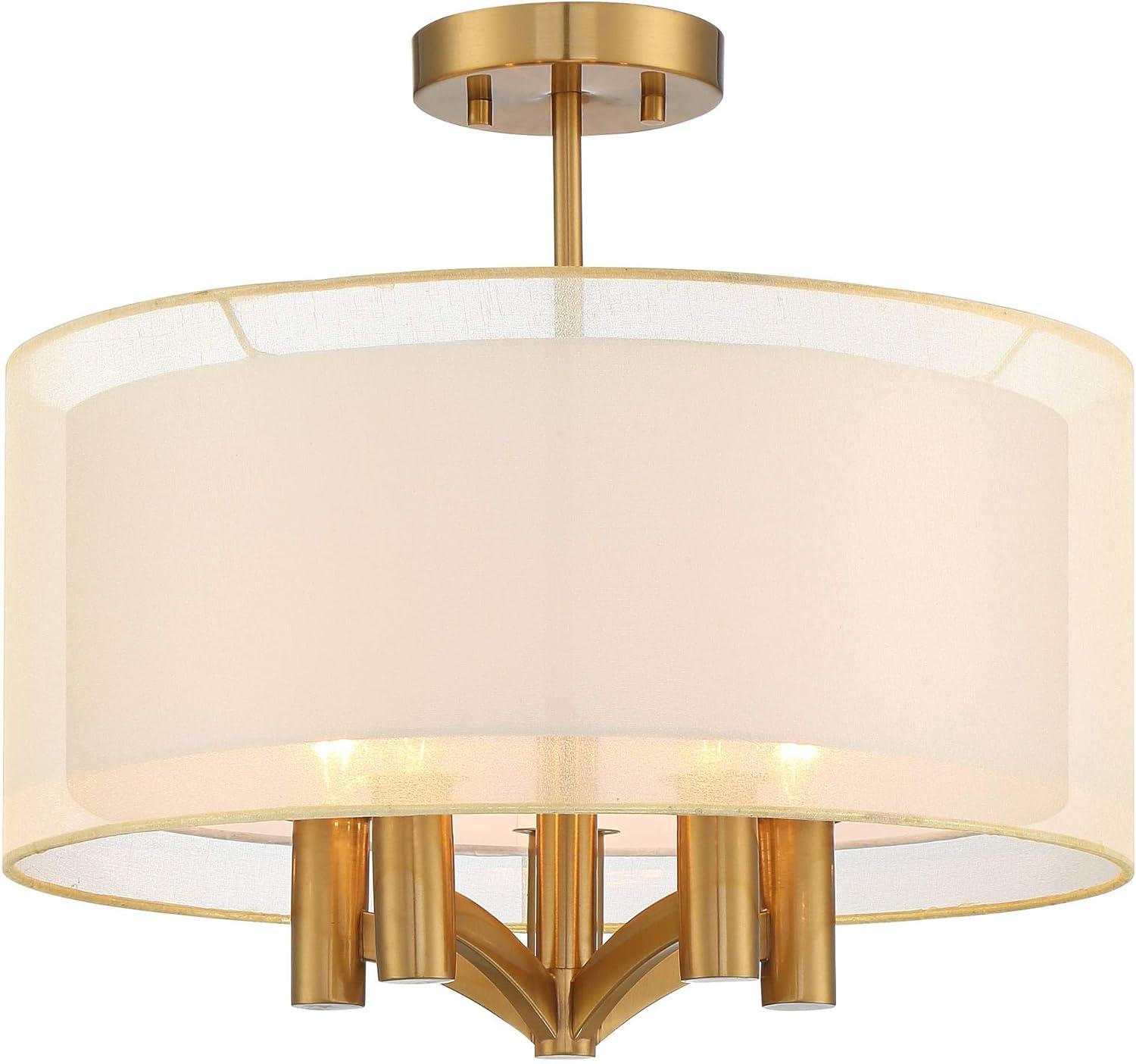 Possini Euro Design Caliari Modern Ceiling Light Semi Flush Mount Fixture 18" Wide Warm Brass Double Drum Shade for Bedroom Kitchen Hallway Bathroom