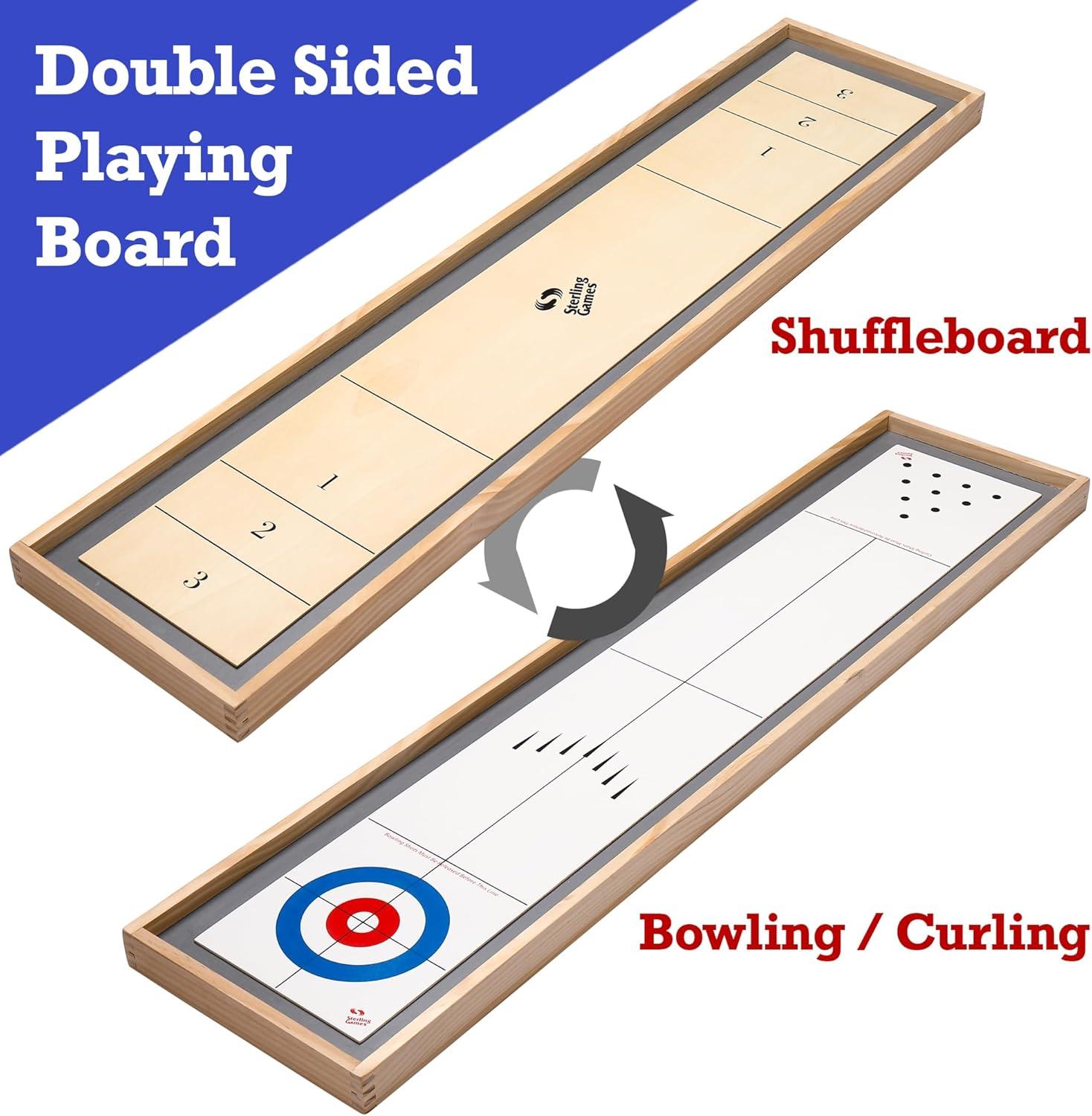 Sterling Games Tabletop Shuffleboard, Bowling and Curling 3 in 1 Combo Game Board Set for Kids and Family