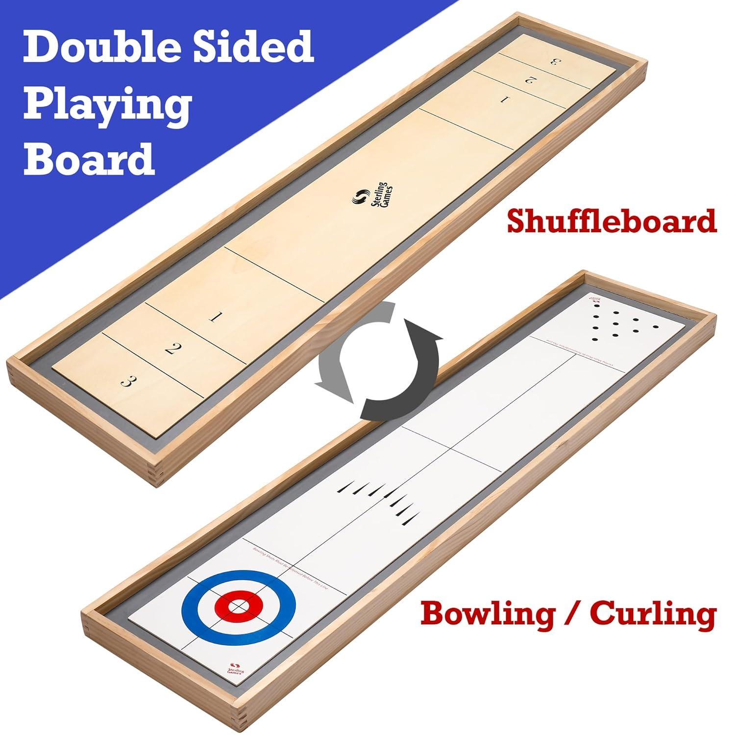 Sterling Games Tabletop Shuffleboard, Bowling and Curling 3 in 1 Combo Game Board Set for Kids and Family