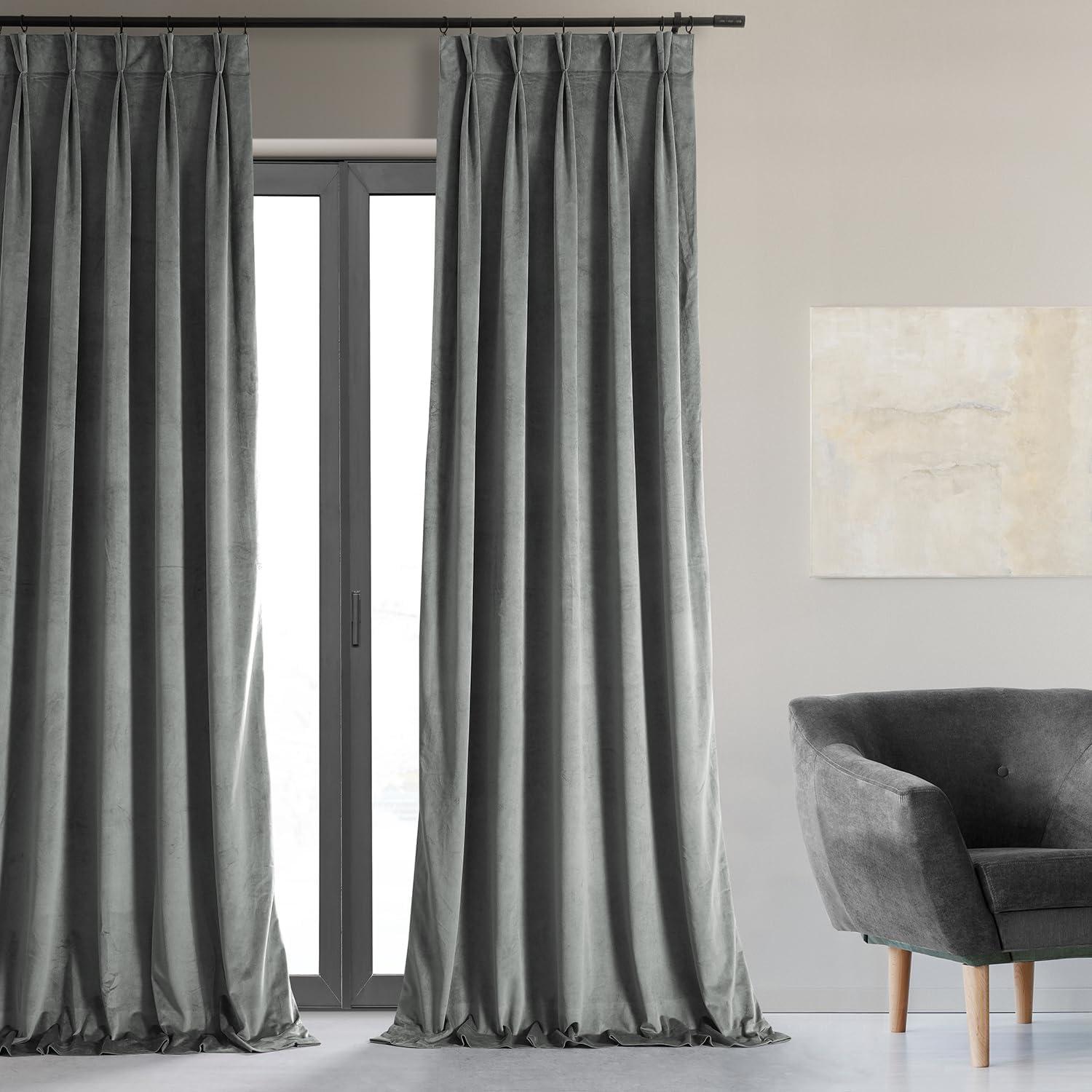 Silver Grey Velvet Blackout Pleated Window Panel, 96 Inches