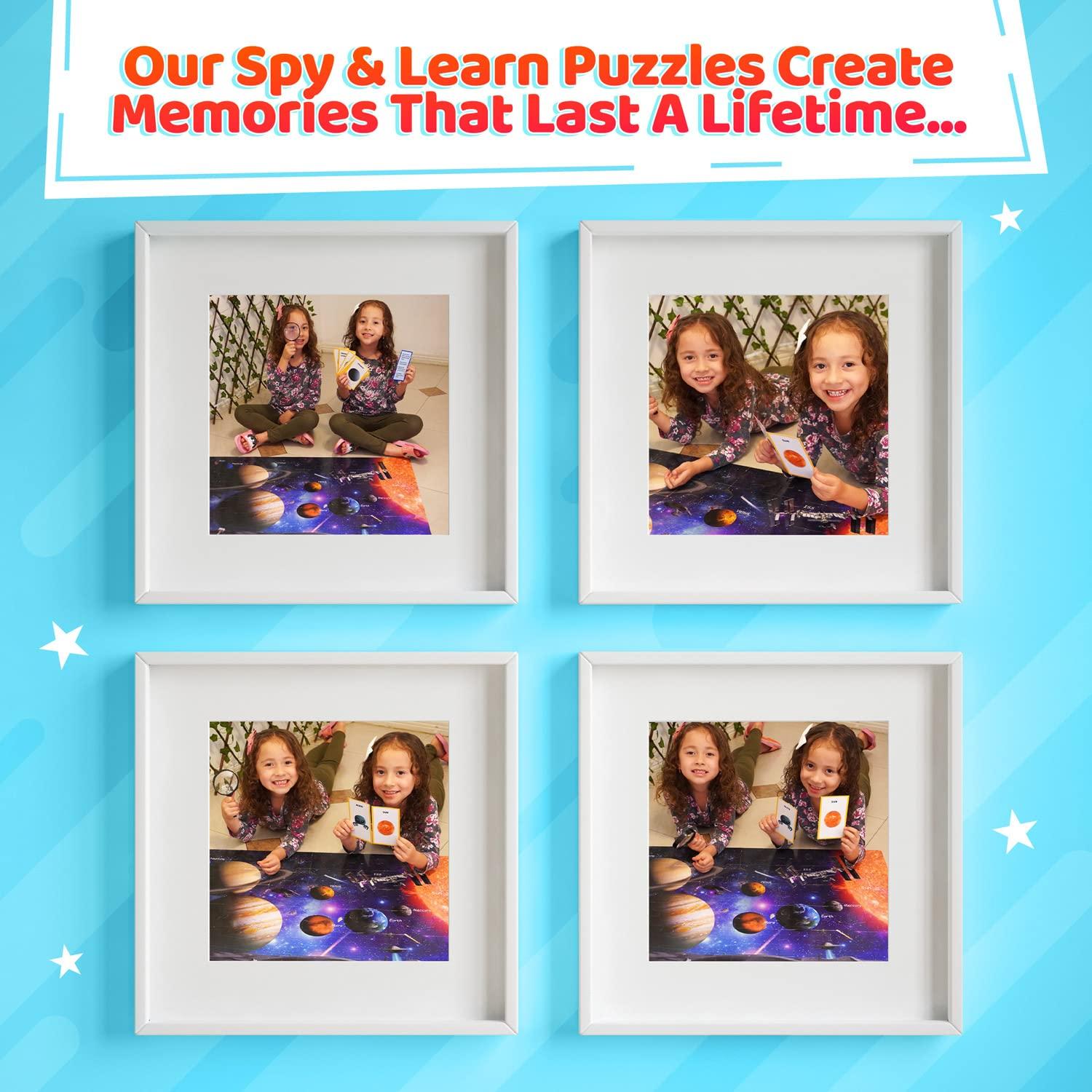 Solar System Spy Puzzle with Flashcards and Magnifying Glass 2ft X 3ft- Large 48 Piece Space Floor Puzzles for Kids Ages 4-8 Years Old-Gift for Boys and Girls 3,4,5,6,7,8
