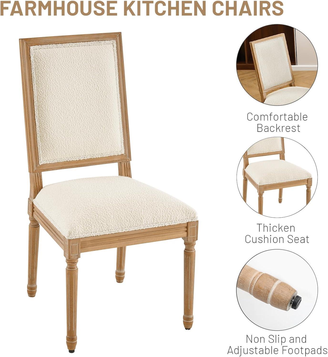 Furniliving French Country Dining Chairs Set of 2, Upholstered Farmhouse Dining Room Chairs, Sherpa Fabric Side Chairs for Kitchen Dining Room, White